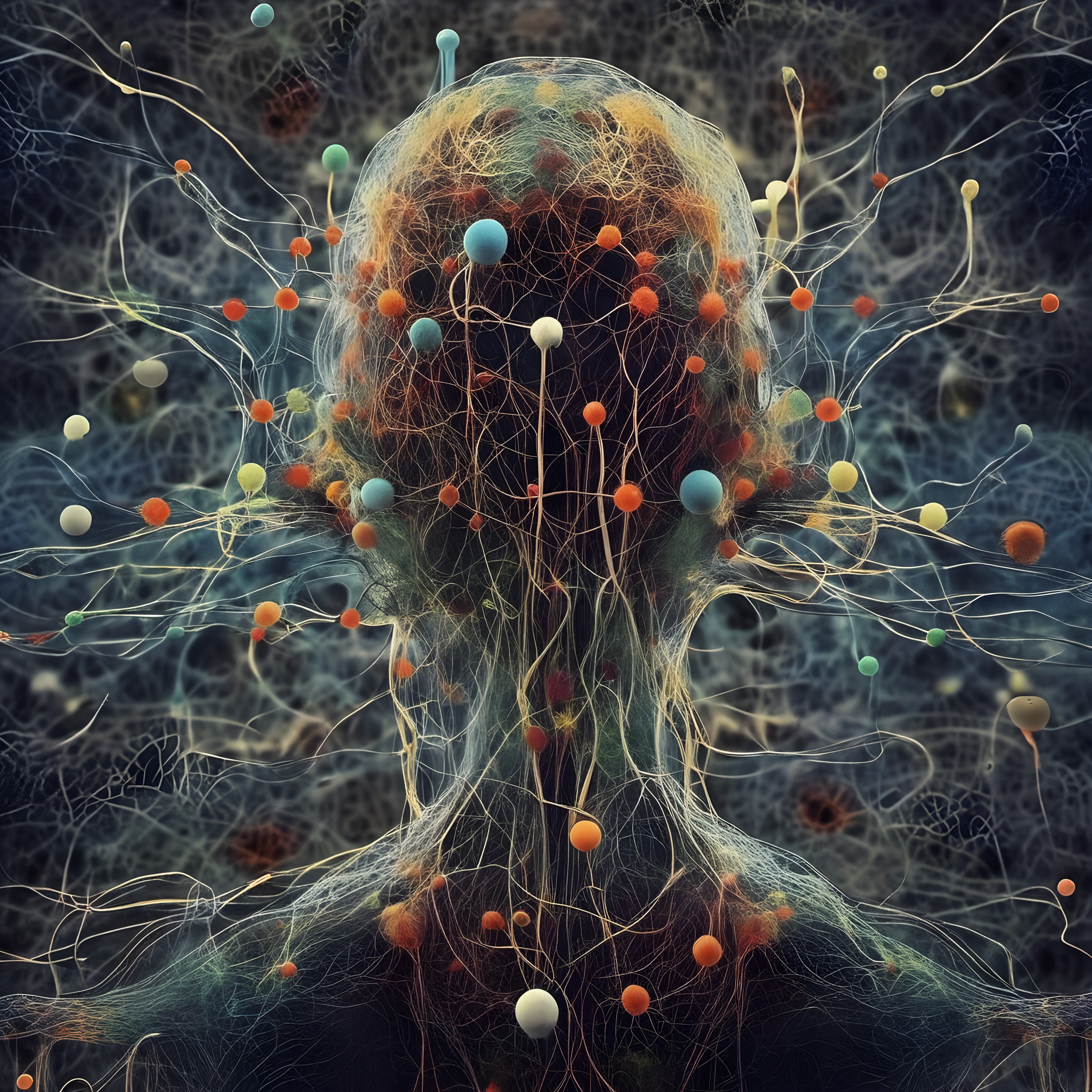 Abstract Neural Network Head with Colorful Spheres