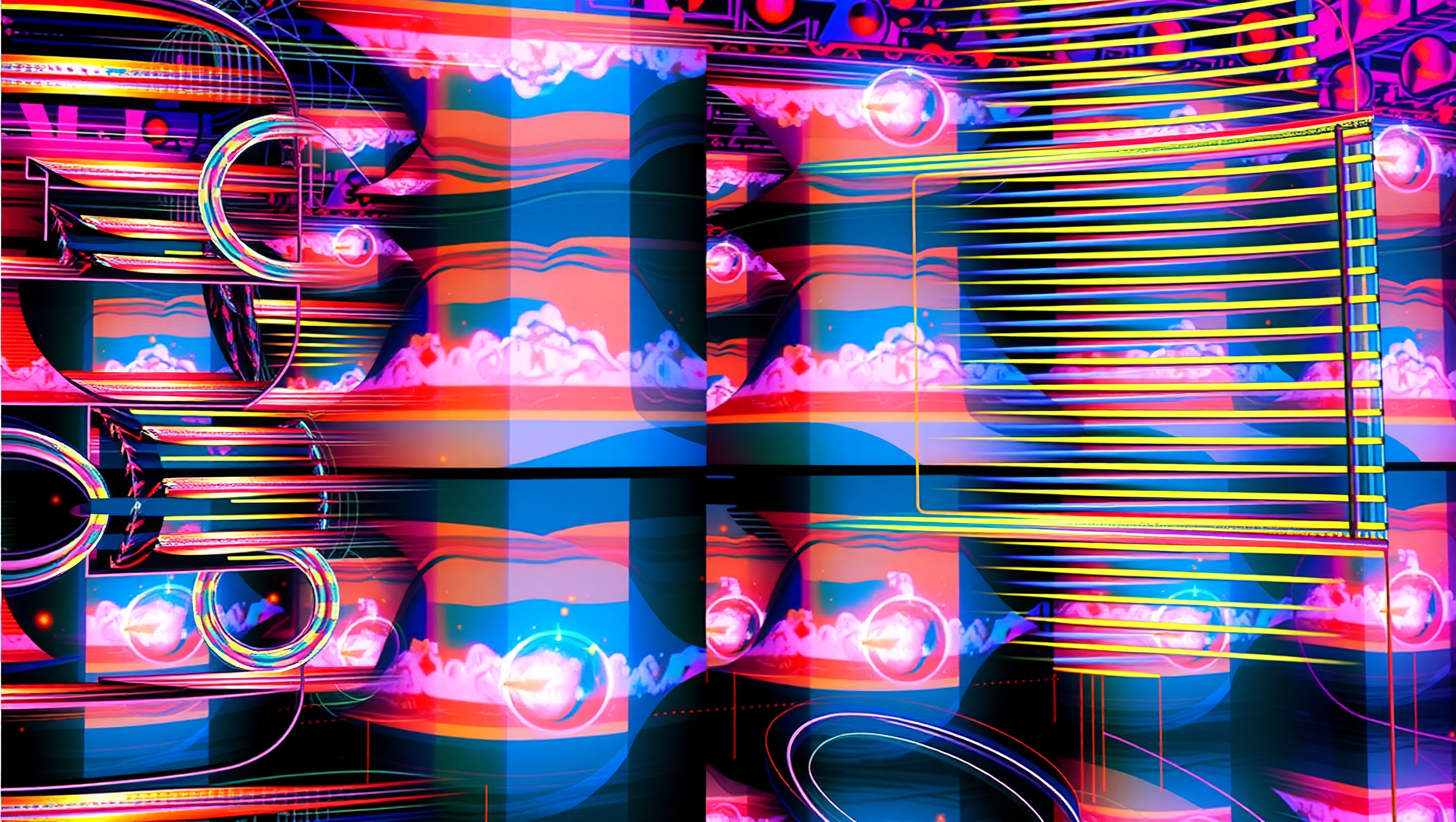 Vibrant abstract digital artwork with neon colors.