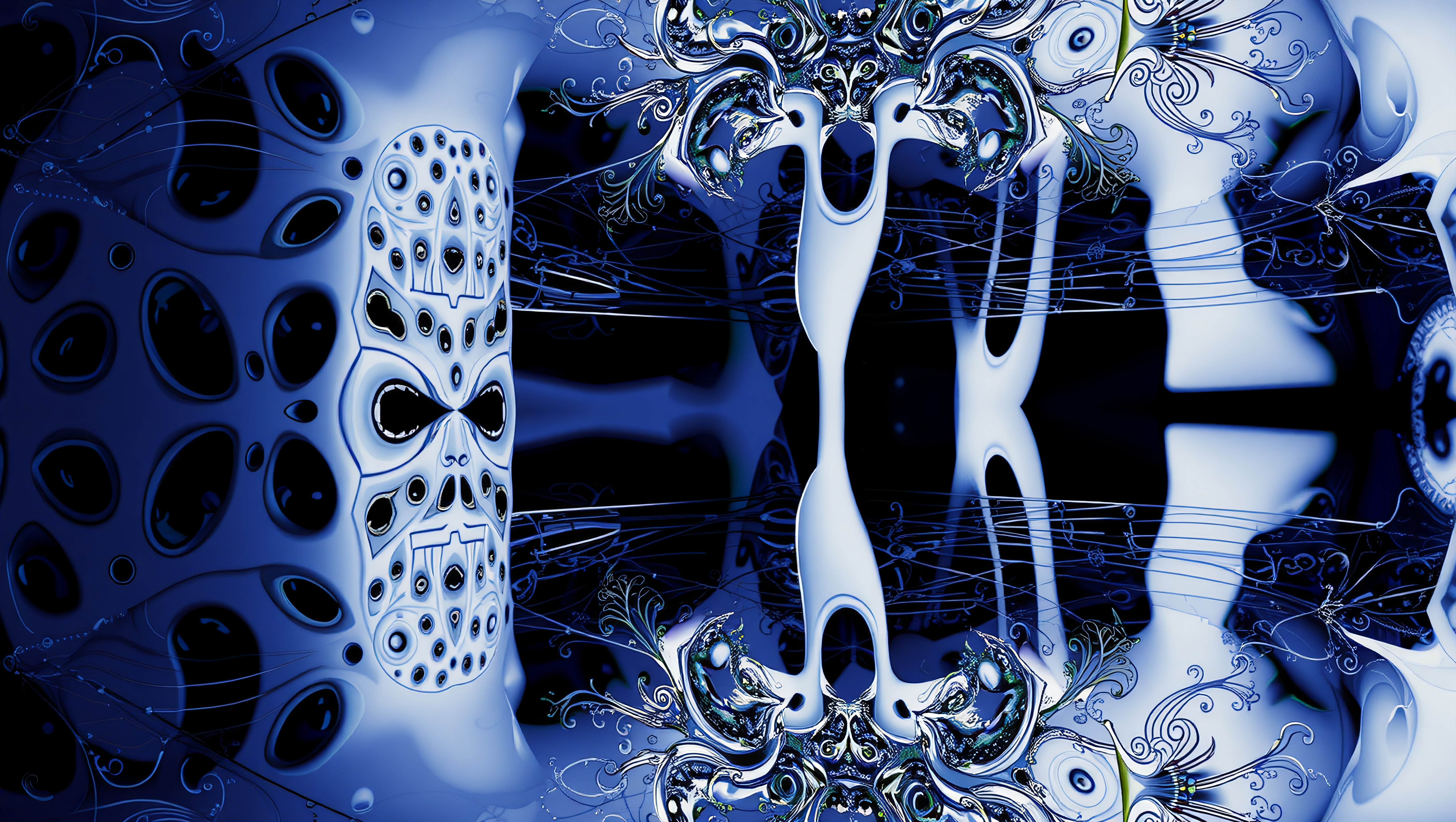 Abstract Blue Fractal Digital Art with Intricate Organic Pattern