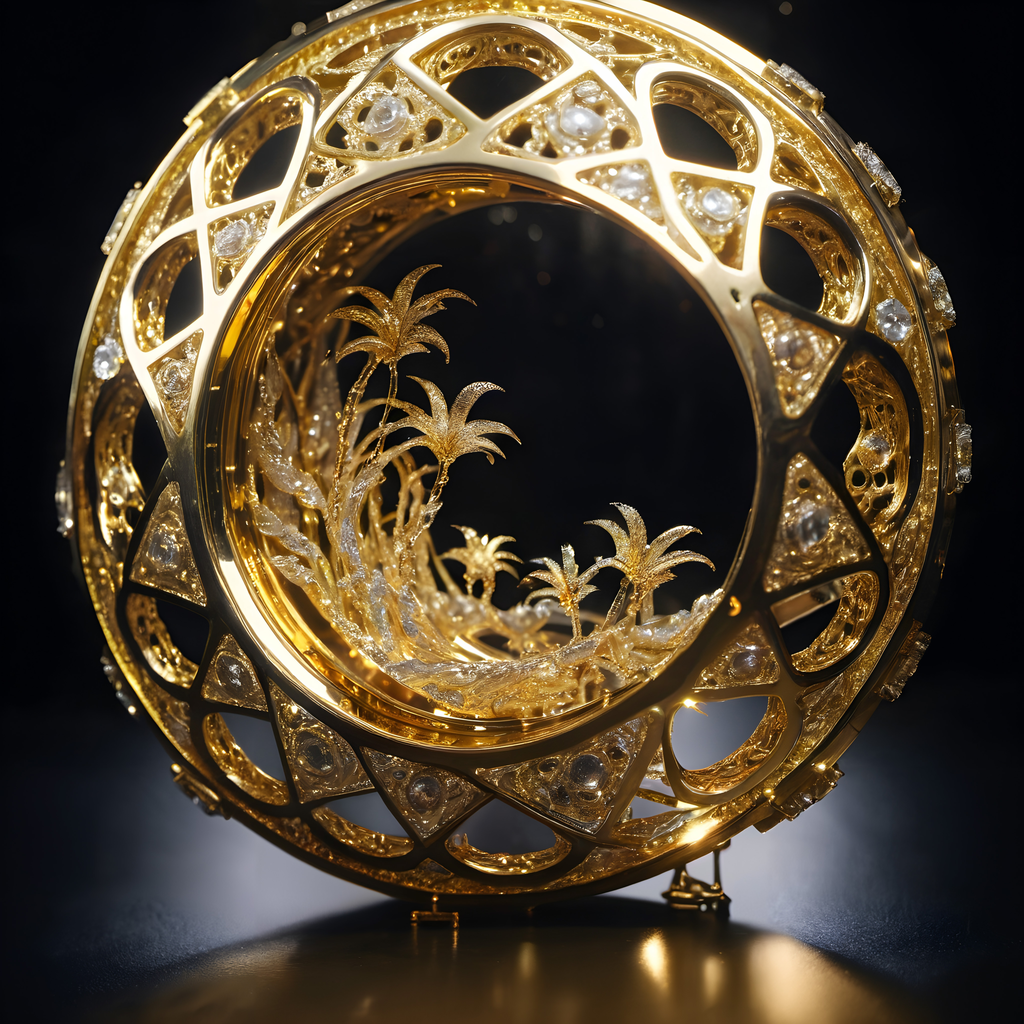 Golden Sphere with Palm Trees