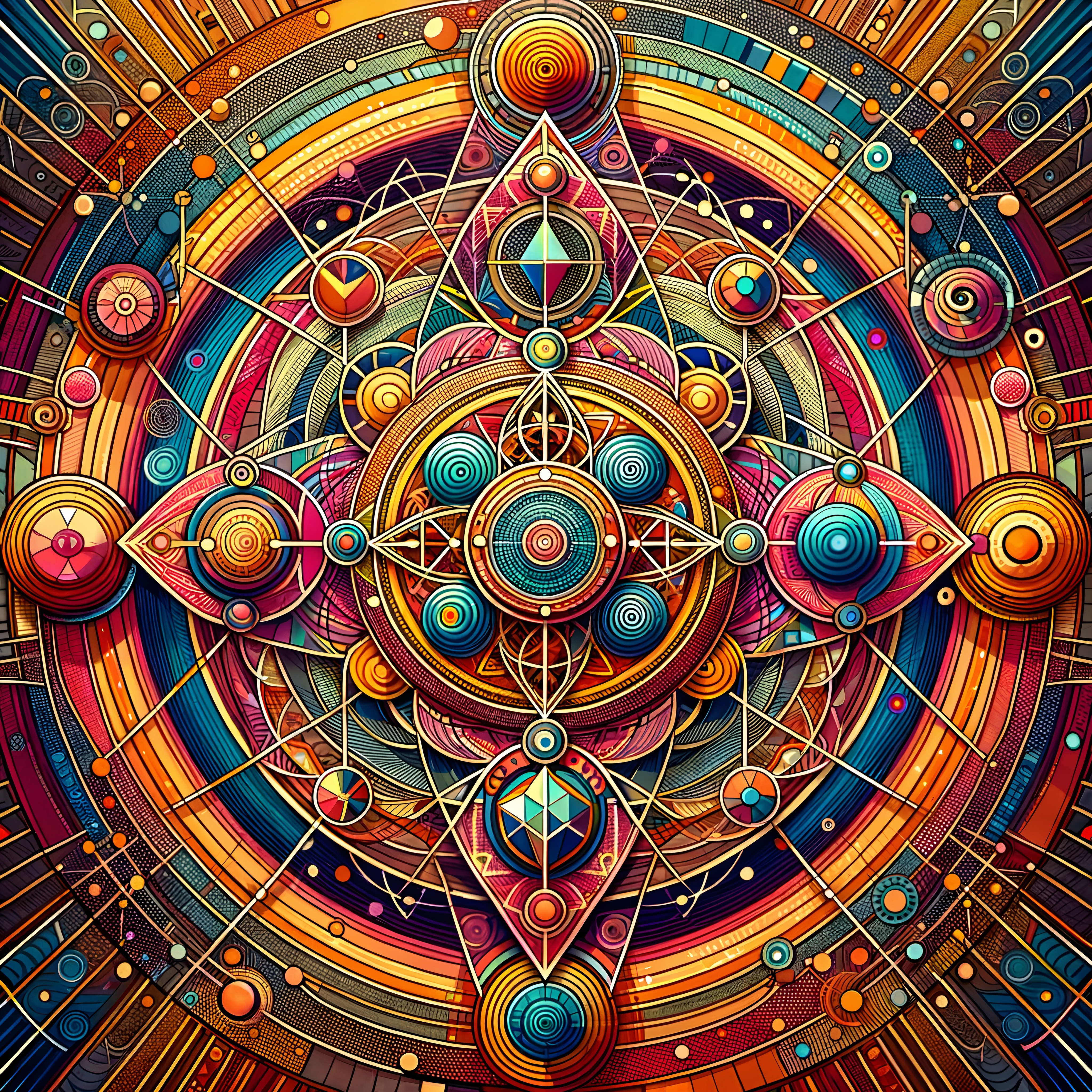 Intricate Geometric Mandala Design Featuring Cosmic and Mystical