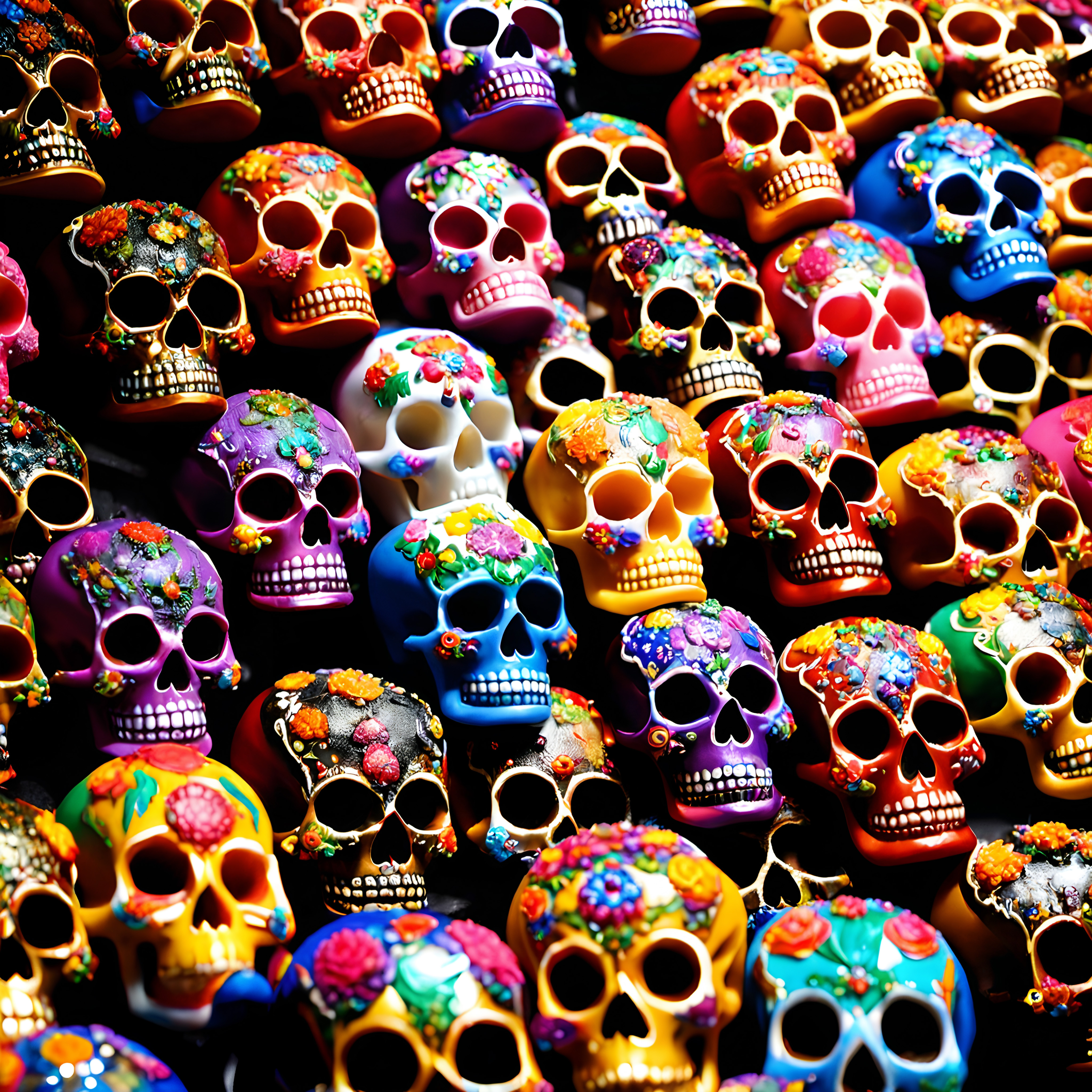 Vibrant Day of the Dead Skull Decorations with Floral Embellishm