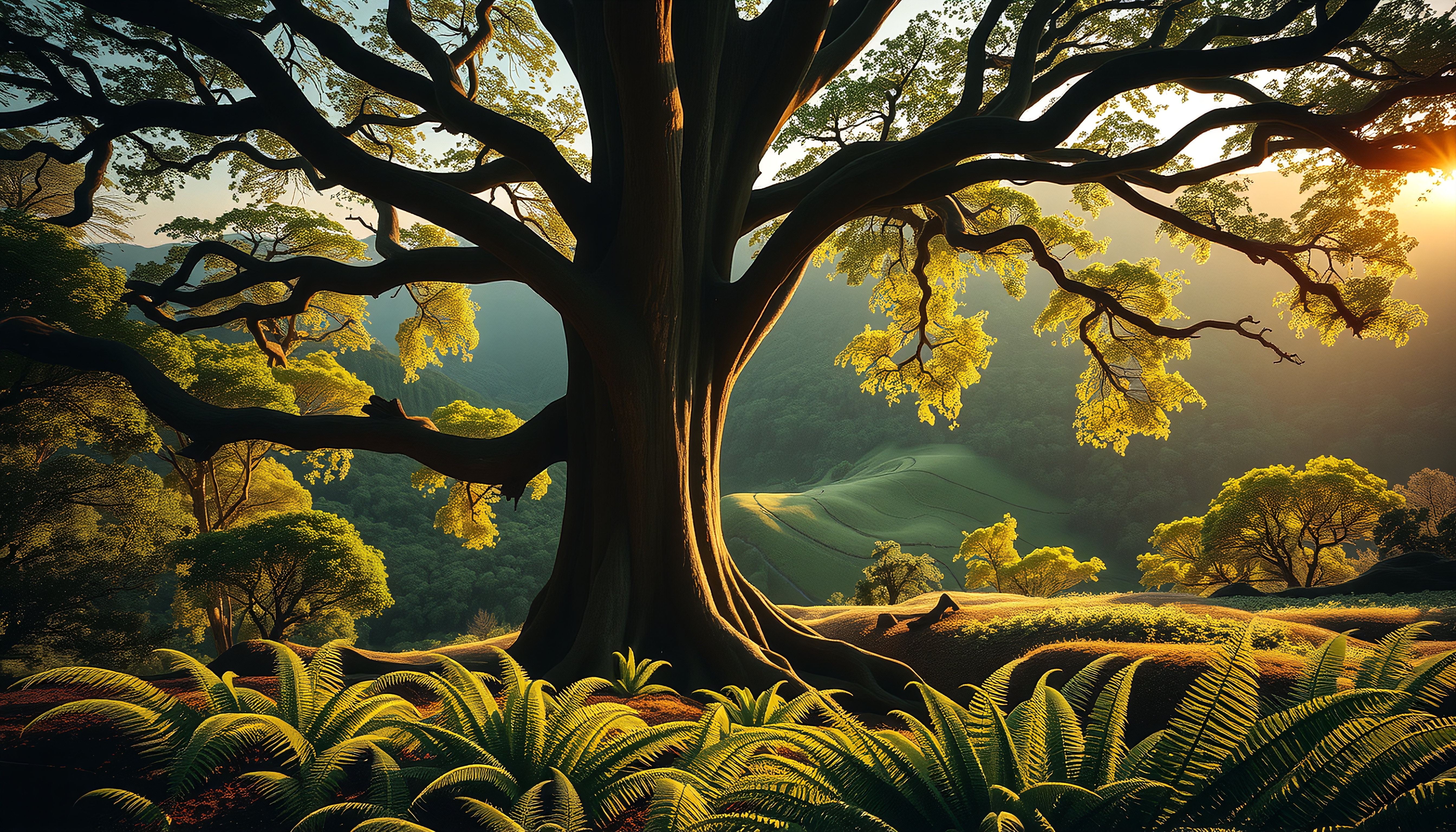 Majestic Tree Golden Light Landscape