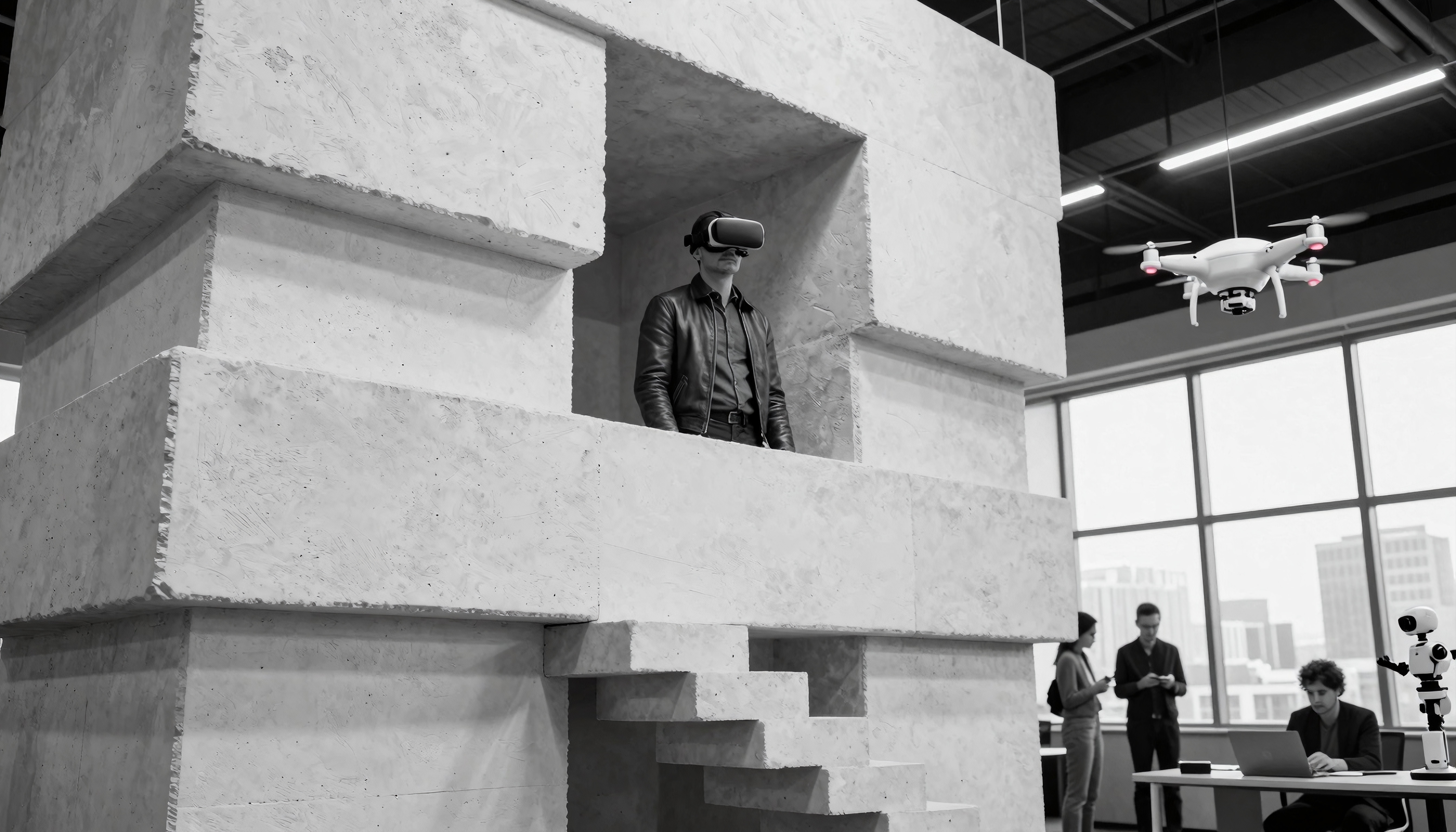 Virtual Reality User Interacting with Concrete Structure in Mode