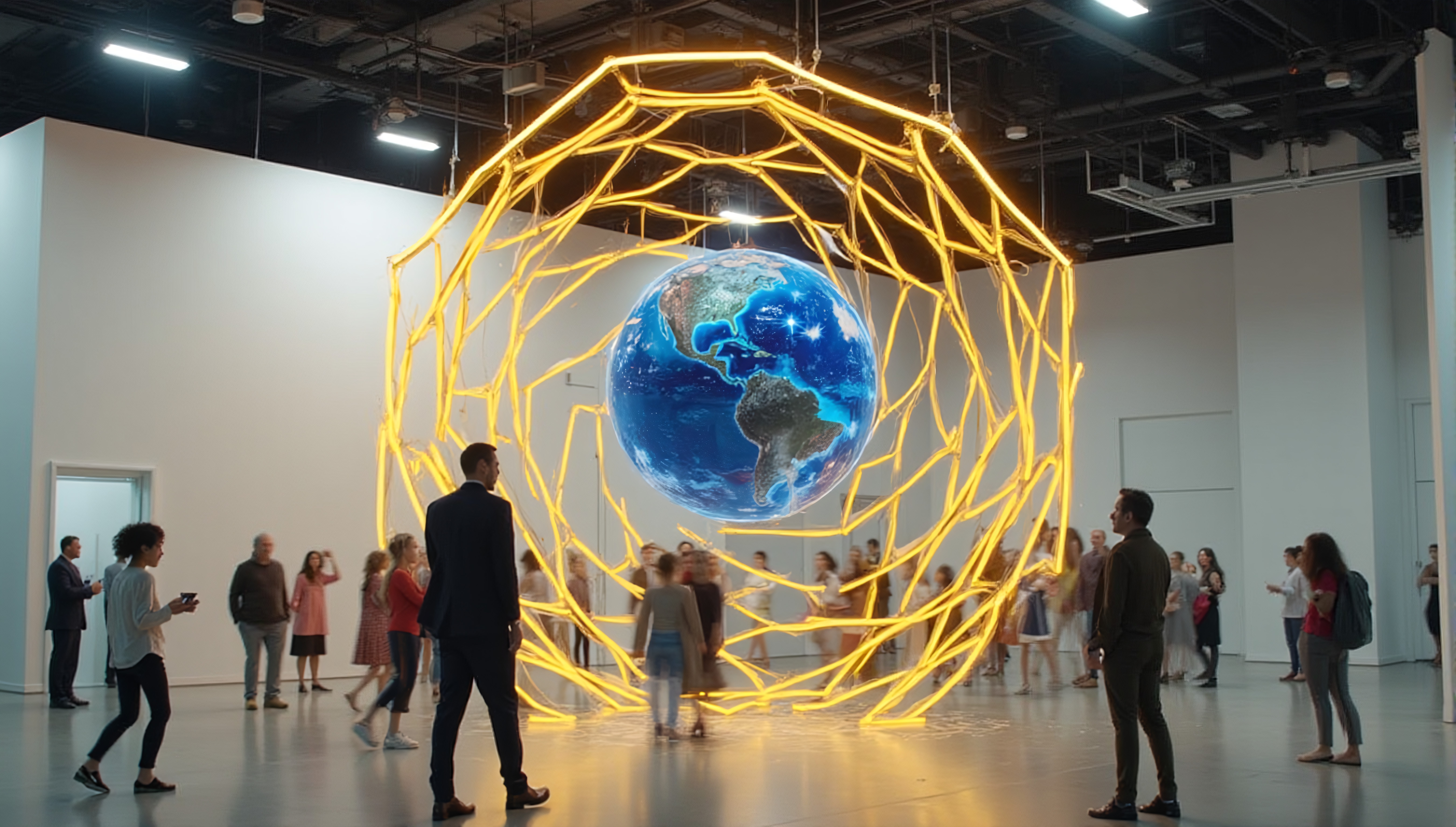 A mesmerizing globe installation in a modern gallery.