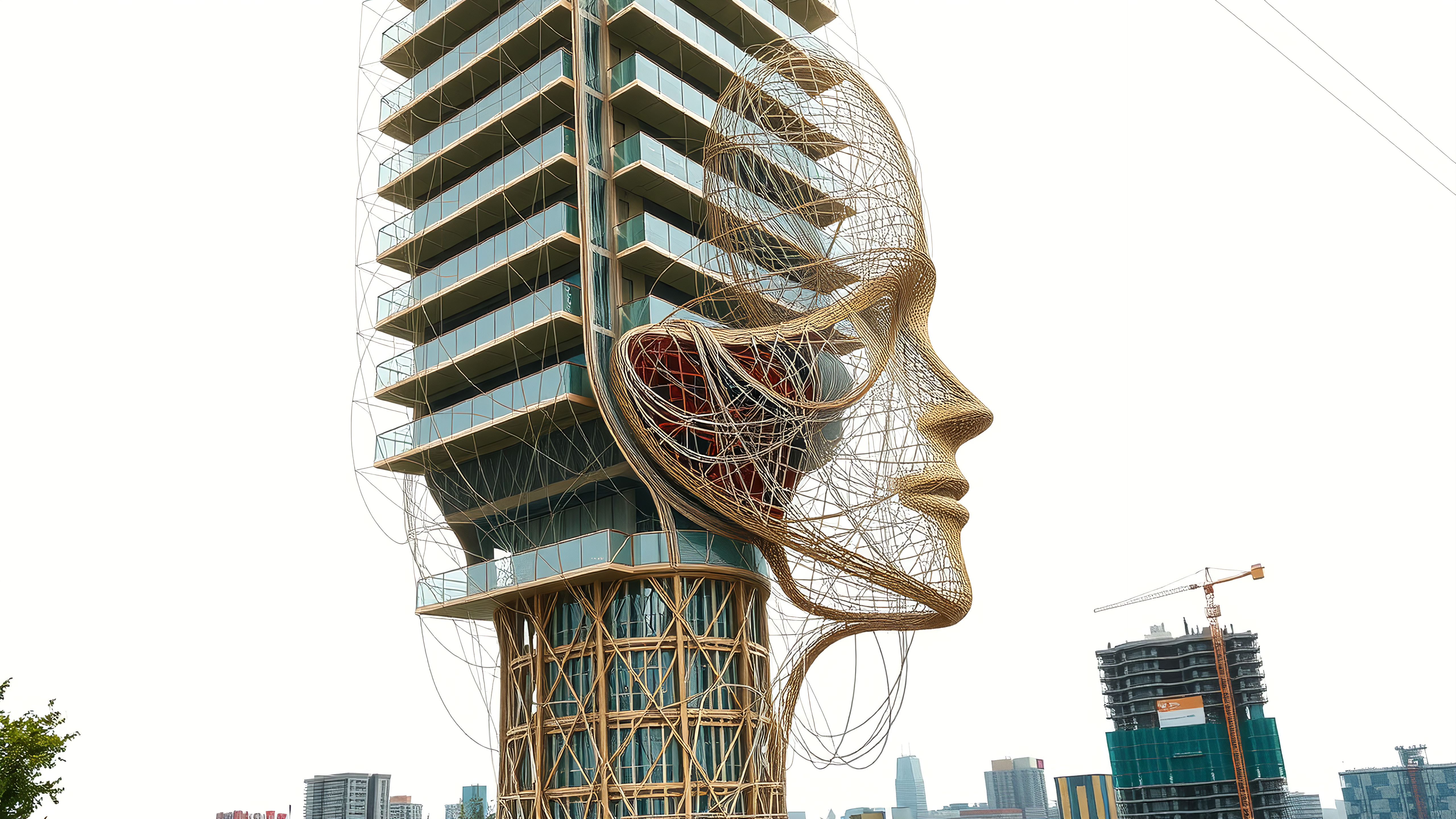 Architectural Sculpture Building Head Structure Against White Sk