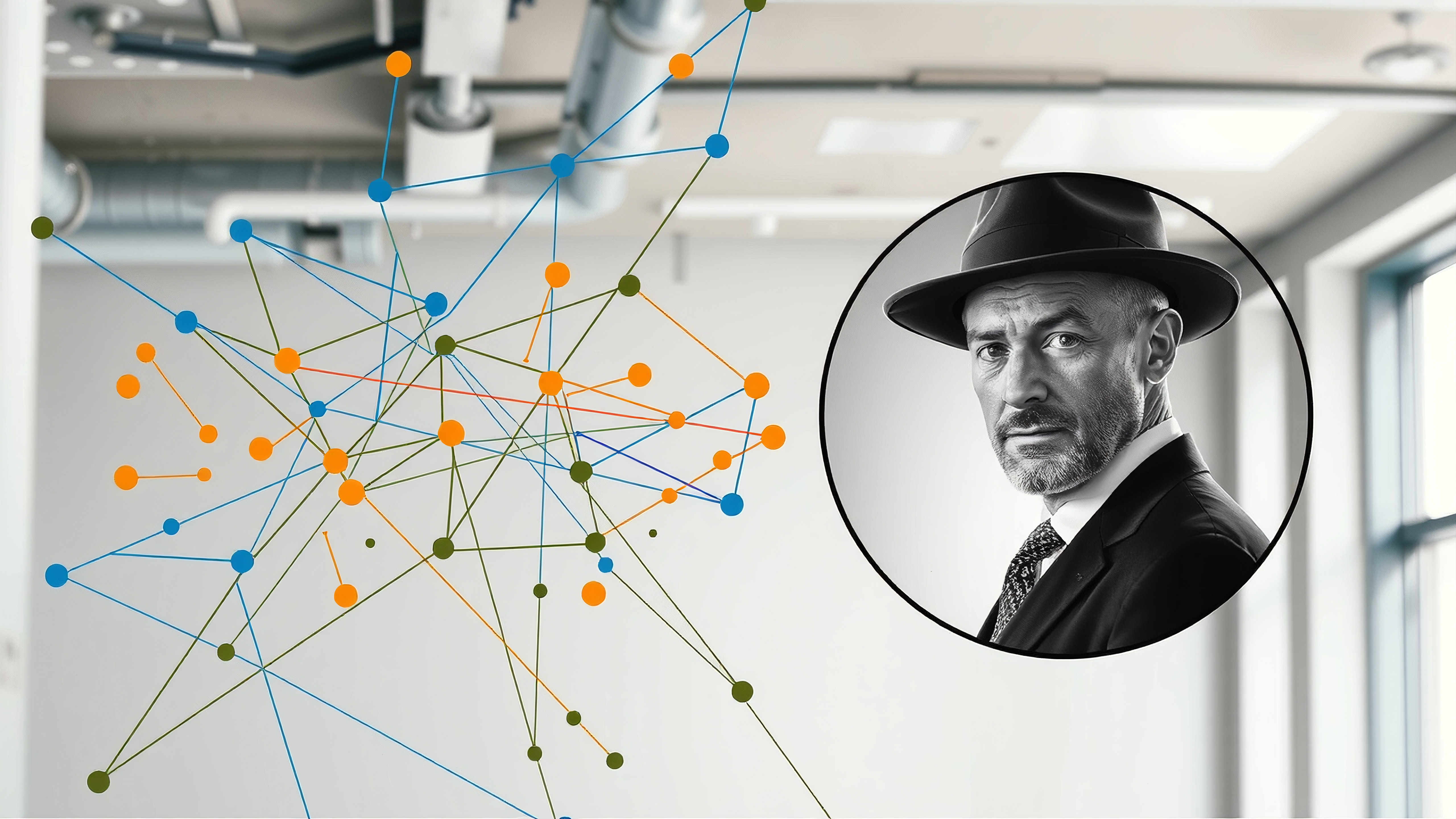 Abstract Network Connections and Modern Businessman in White Ind