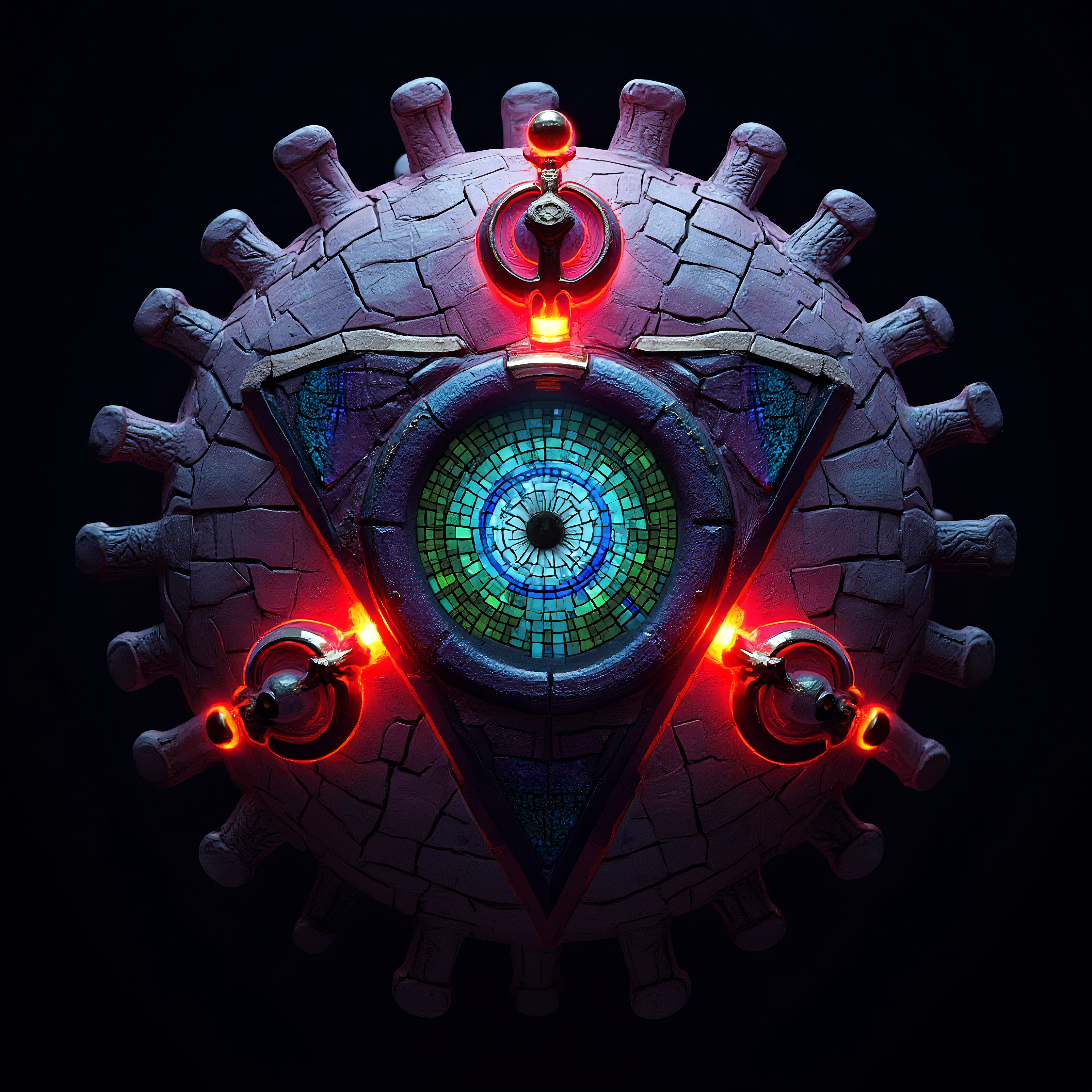 Mystical Glowing Spherical Artifact with Cracked Stone Texture a