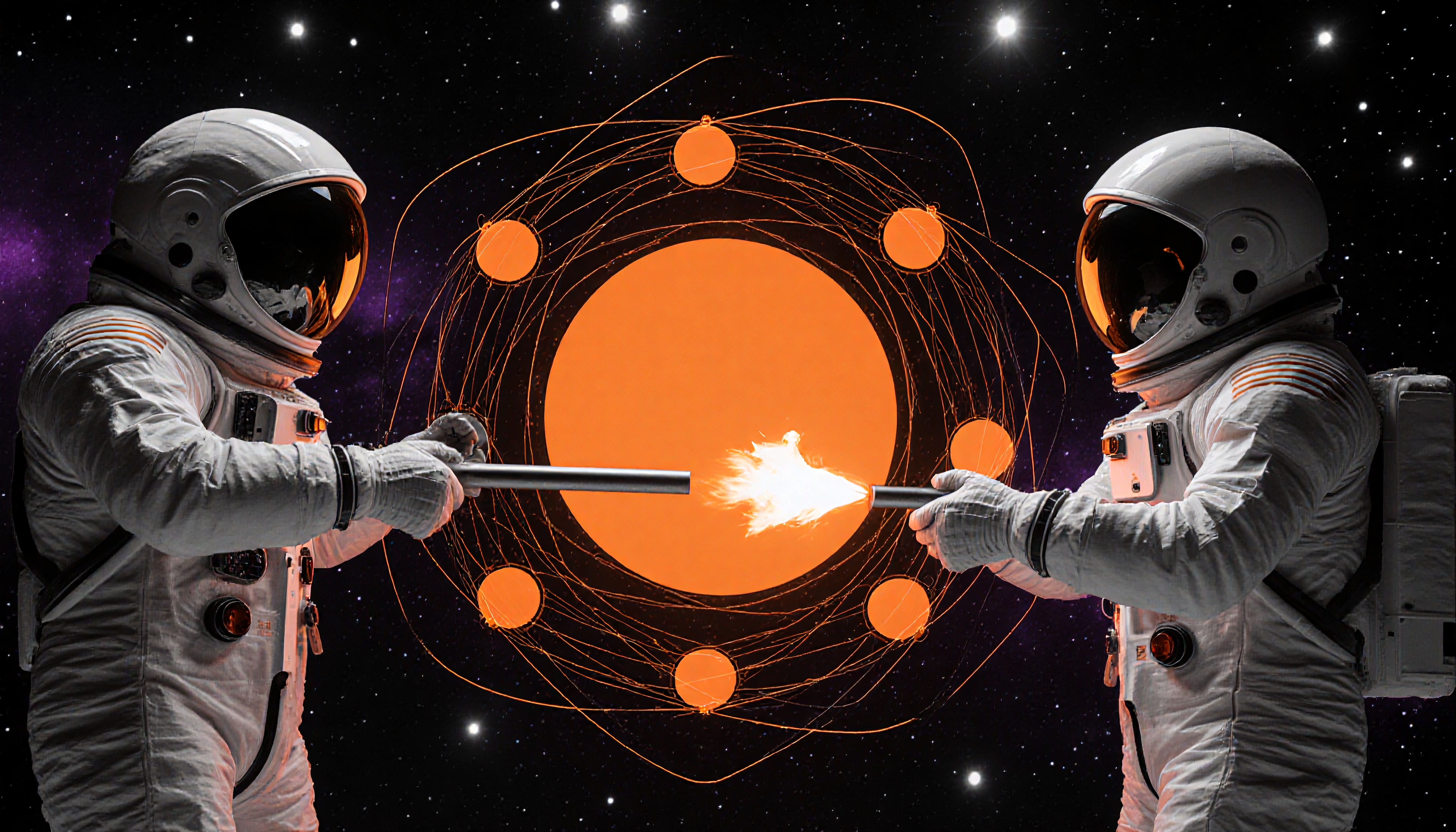 Astronauts Duel with Fiery Torches