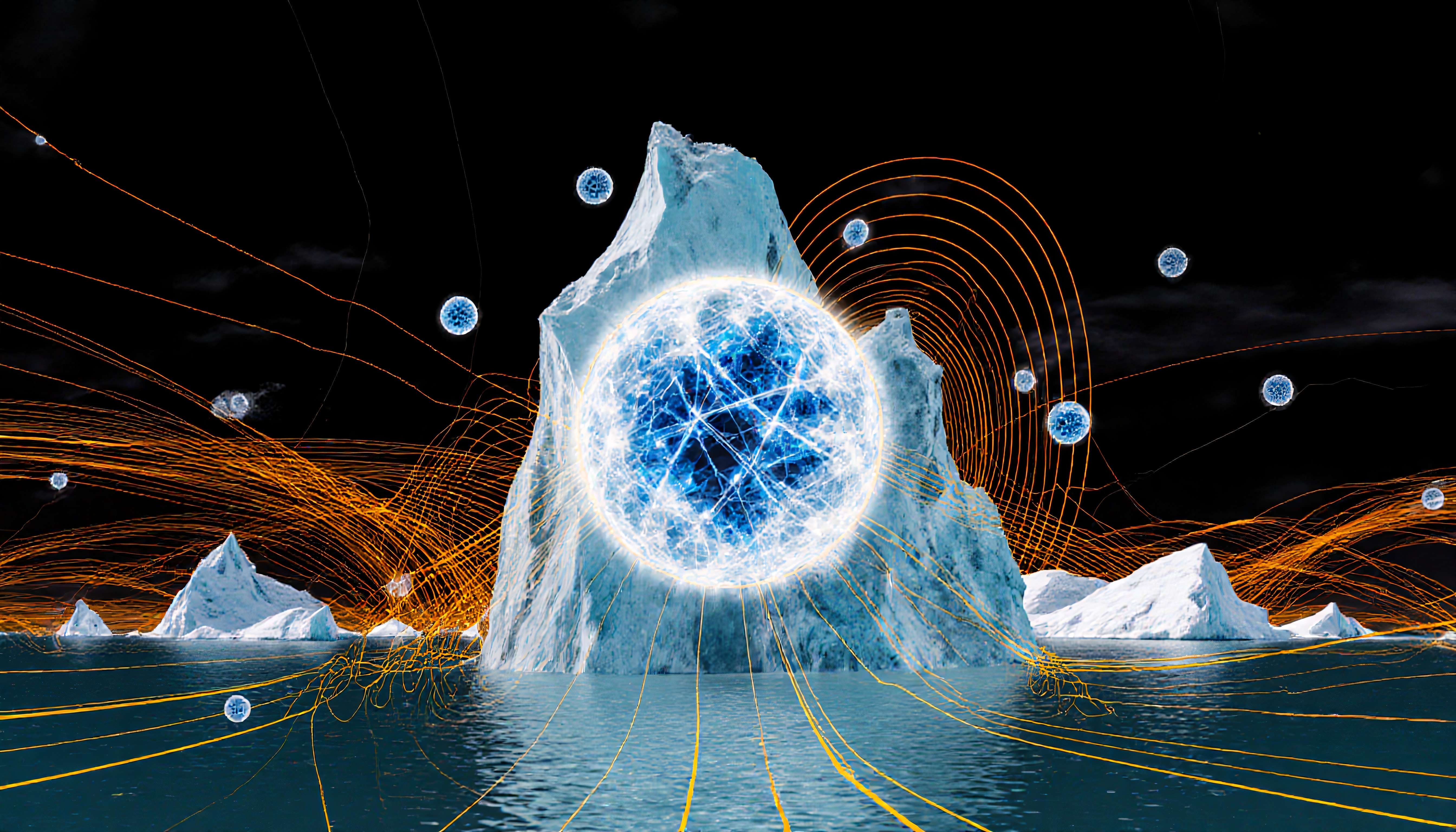 Abstract iceberg glowing with energy.