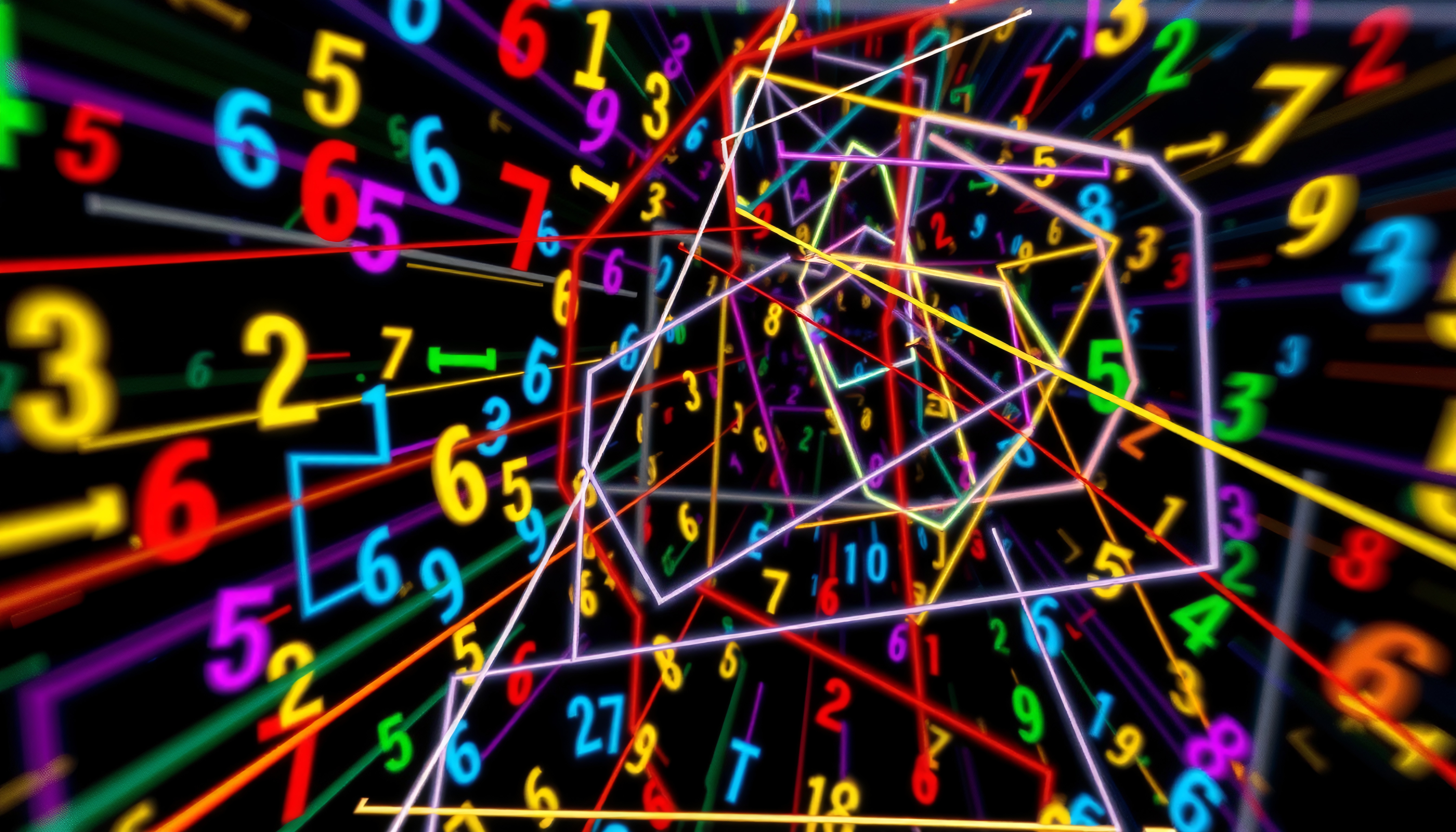 Abstract geometric network of intersecting lines and numbers on