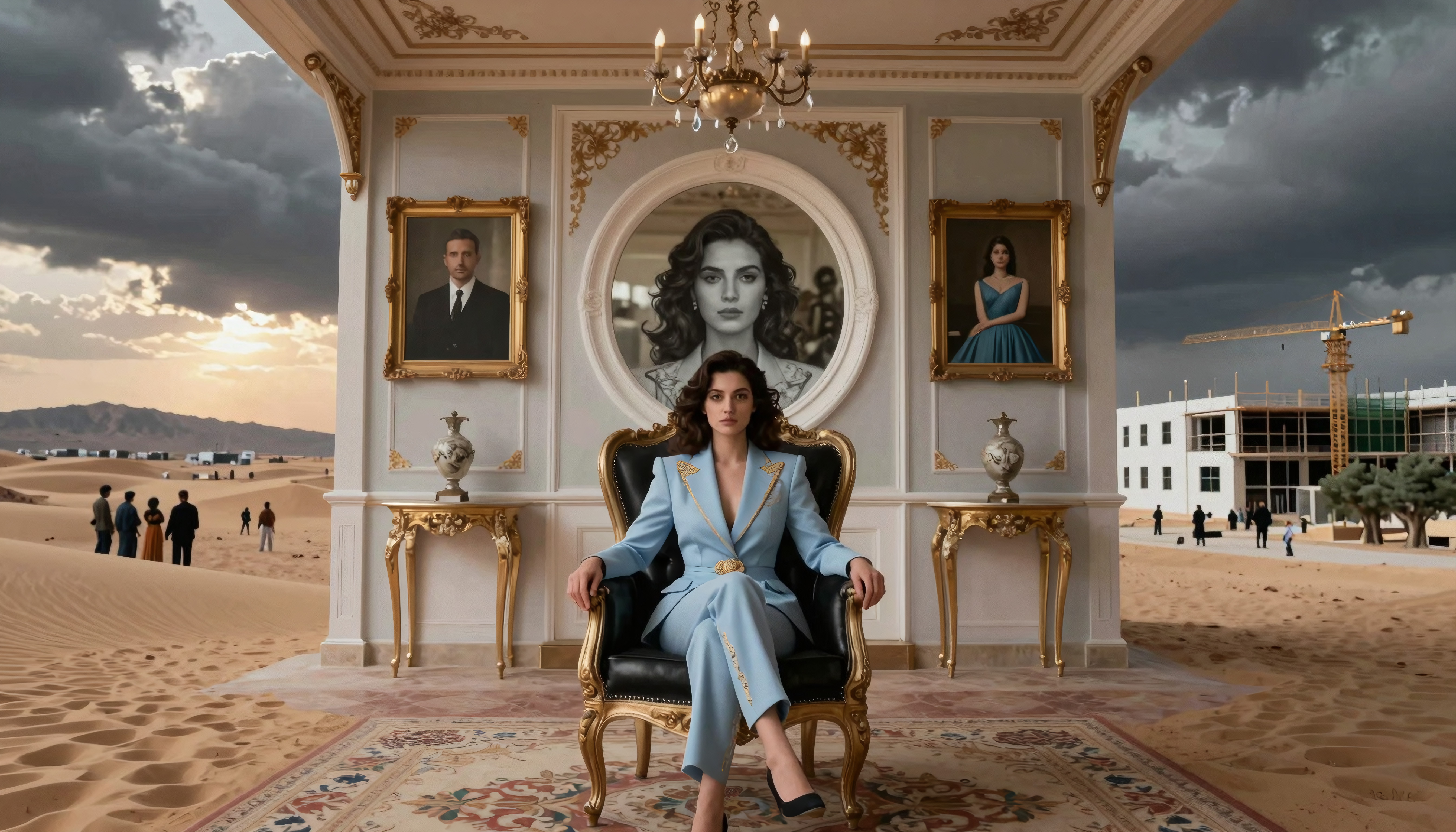 Elegant Businesswoman in Opulent Room with Desert Construction V