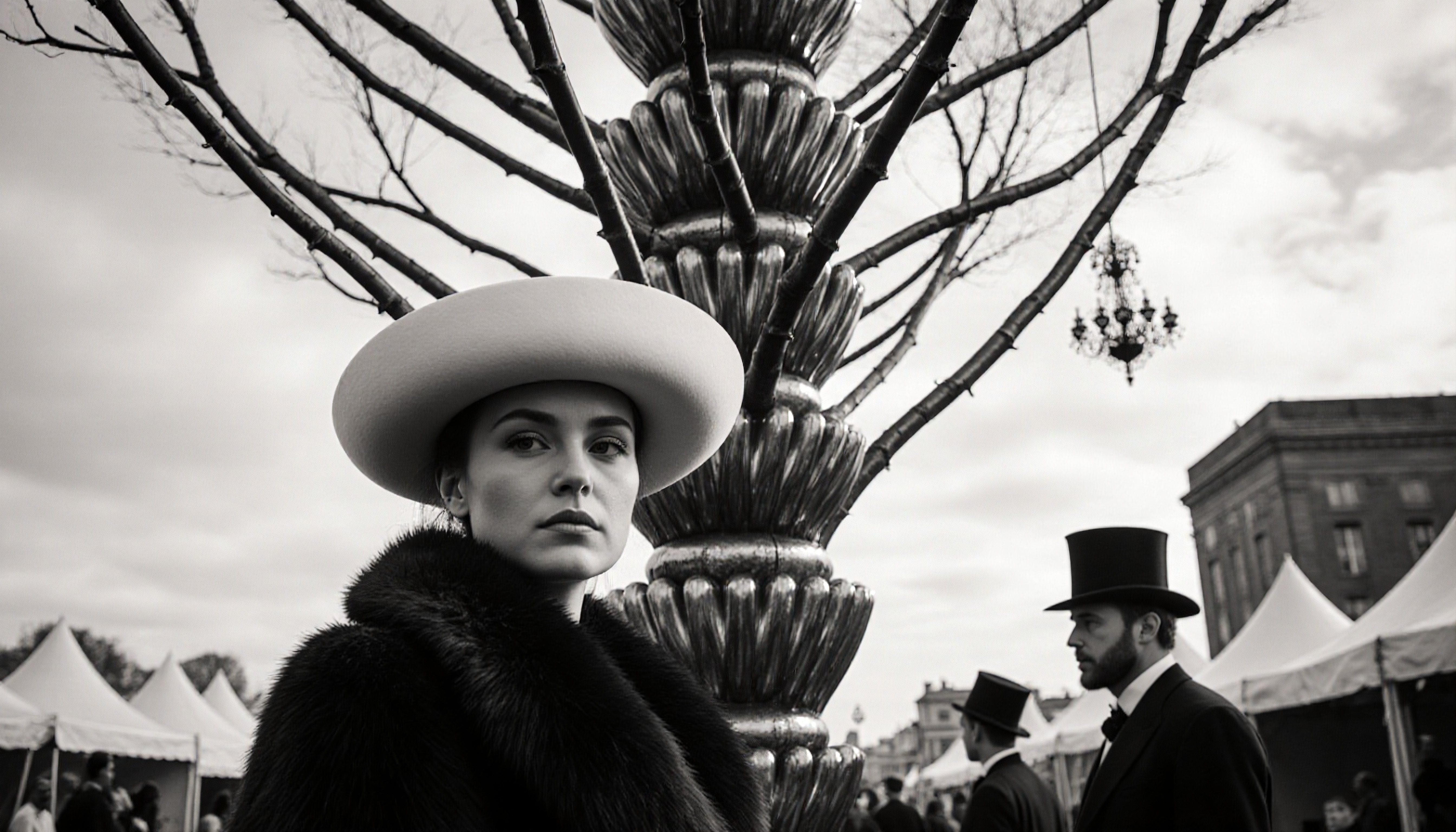 Vintage Elegance Amidst Modern Sculpture