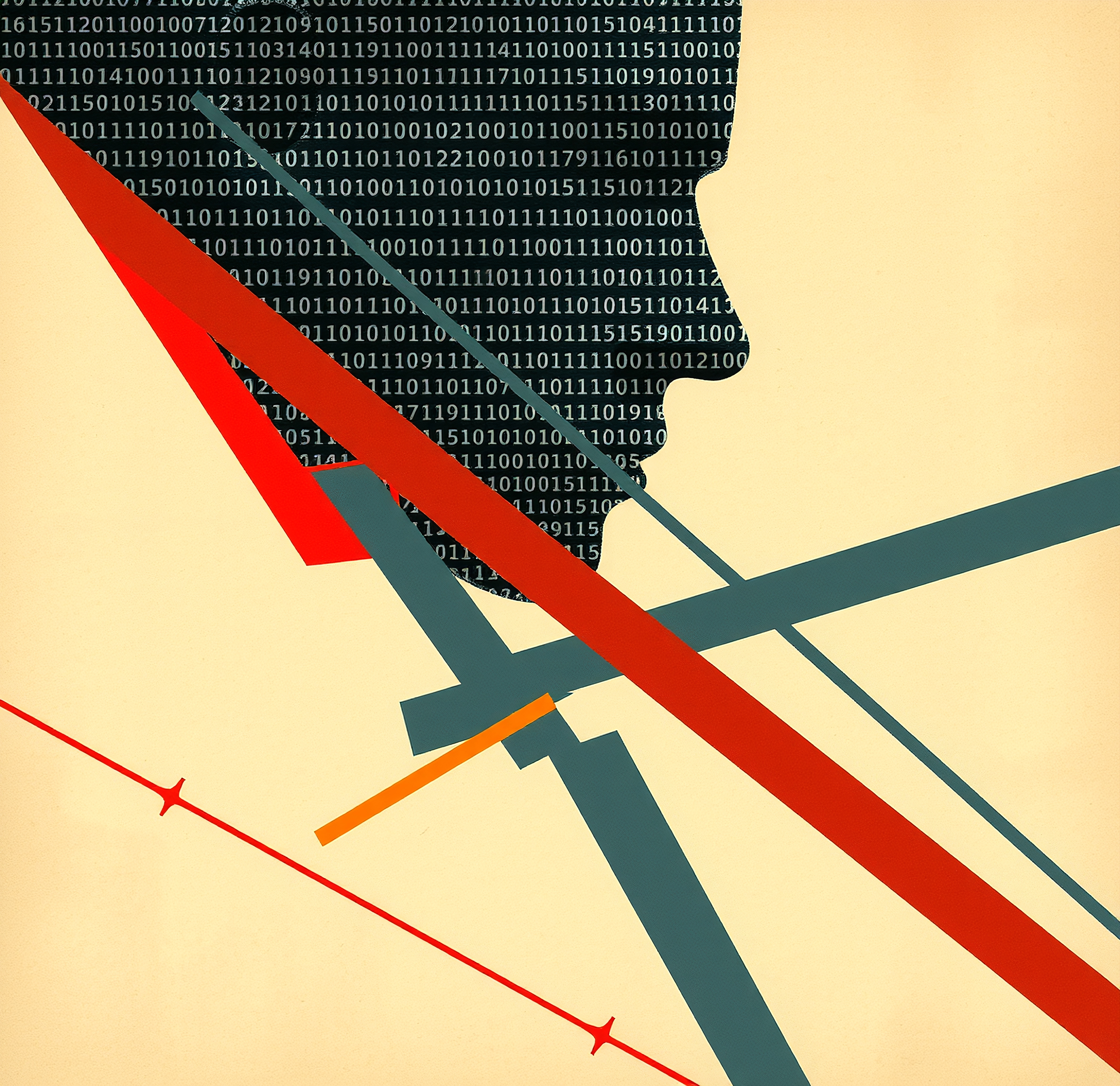 Binary Code Silhouette Graphic Design with Geometric Lines