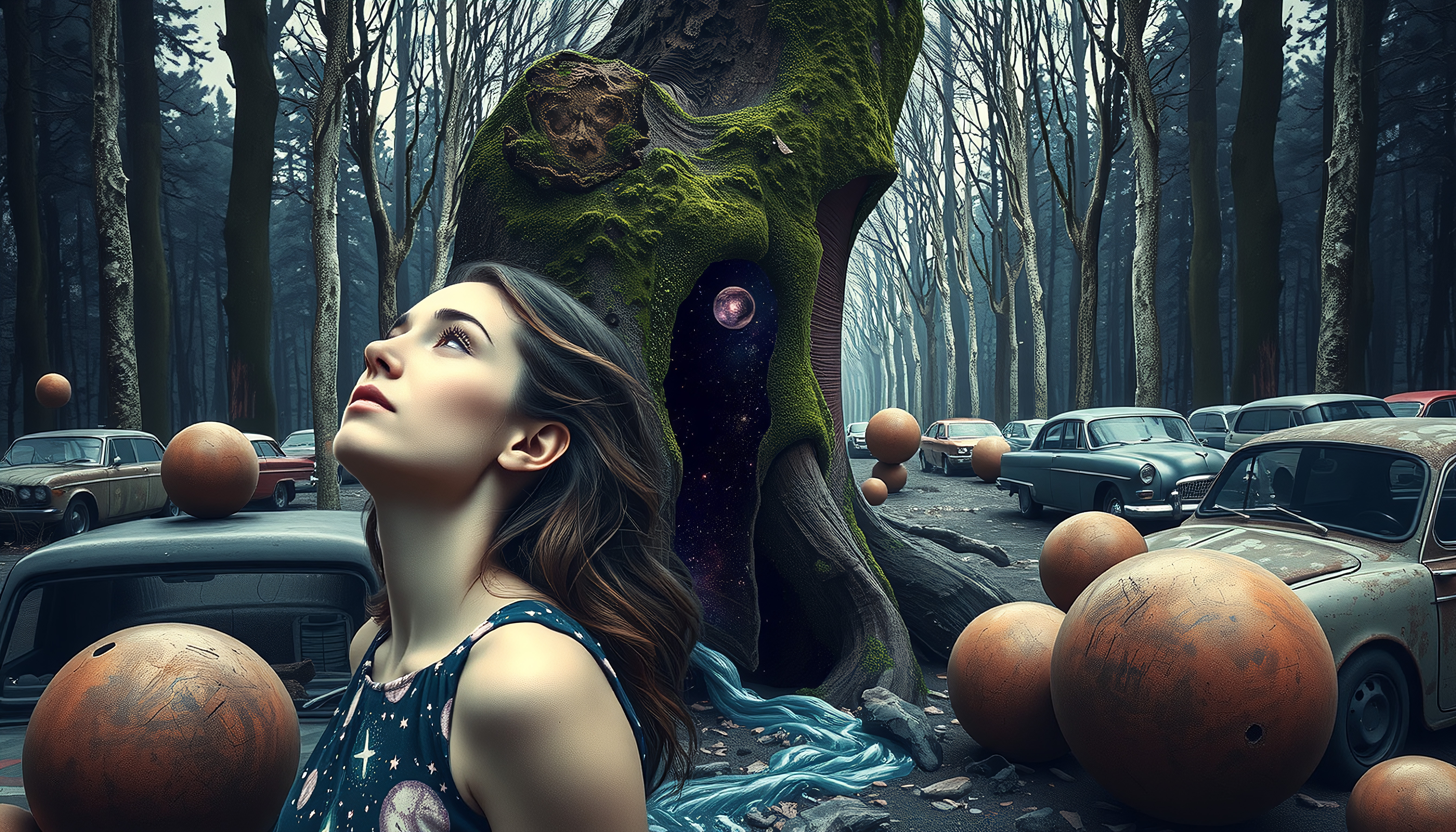 Mystical Forest with Cosmic Elements
