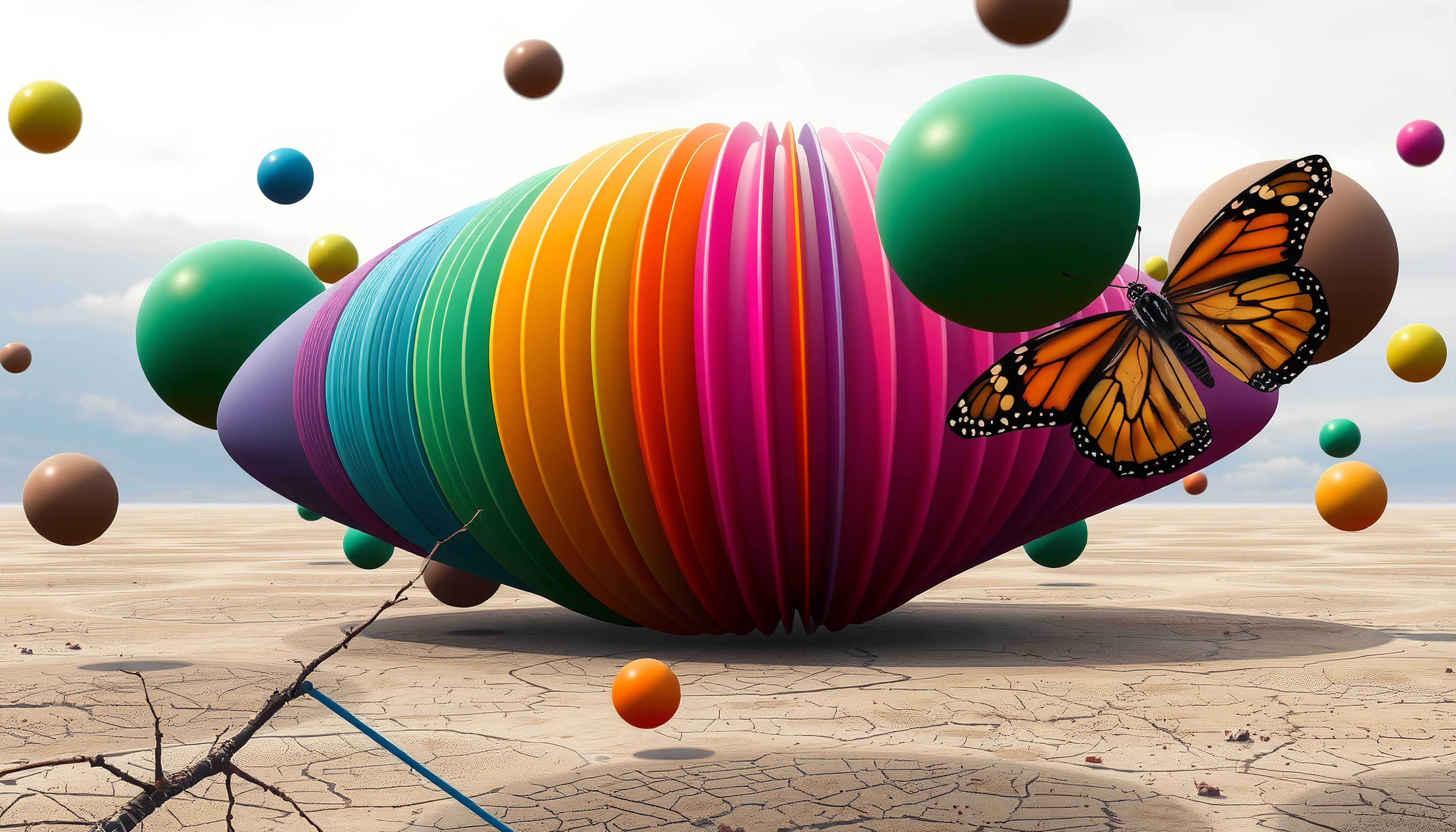 Vibrant Spectrum Rainbow Wave with Butterfly and Floating Orbs o