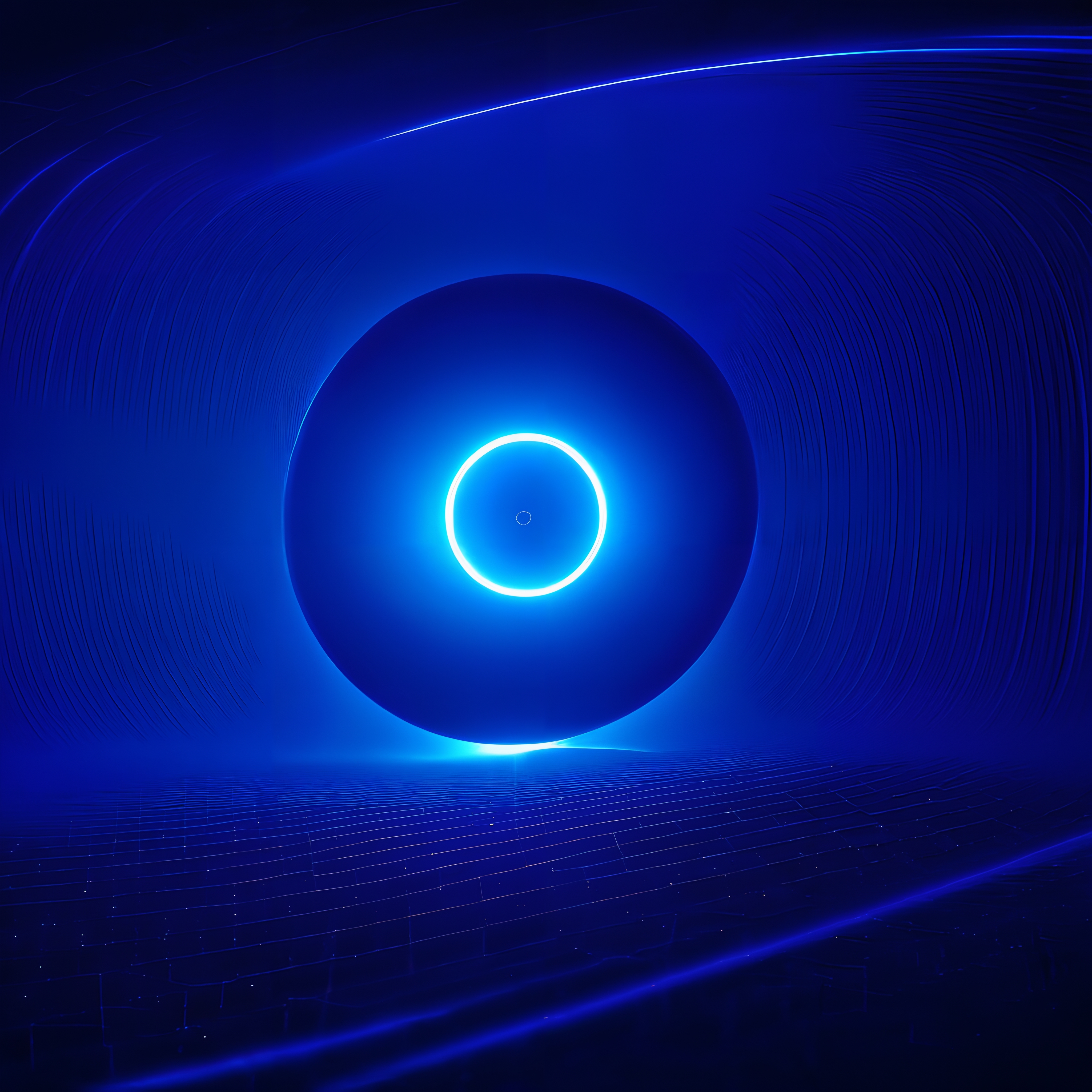 Abstract glowing blue sphere with futuristic digital elements and a dark background, featuring a dynamic interplay of lines and light.