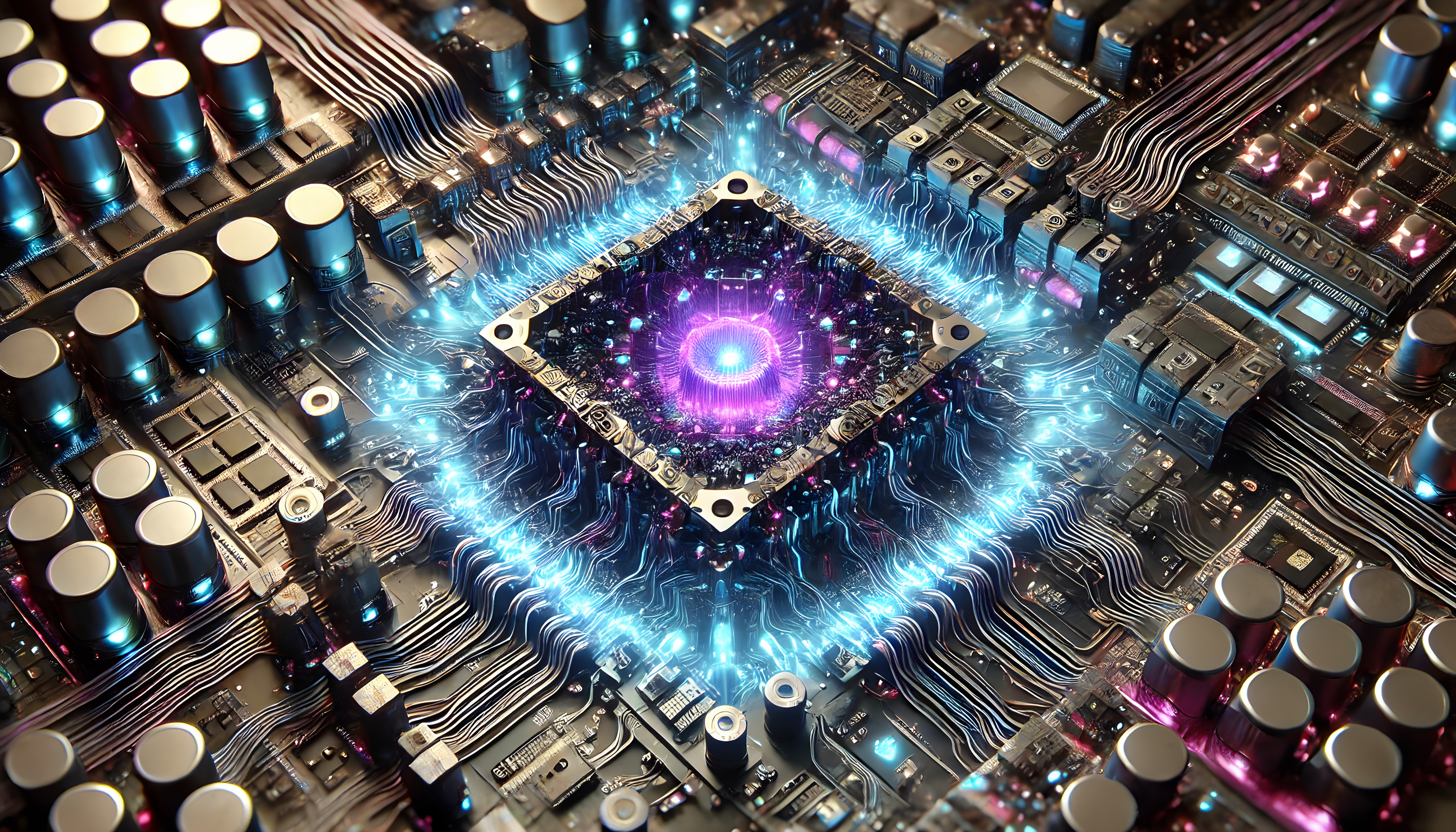 Futuristic microchip with glowing circuitry and advanced technology design.
