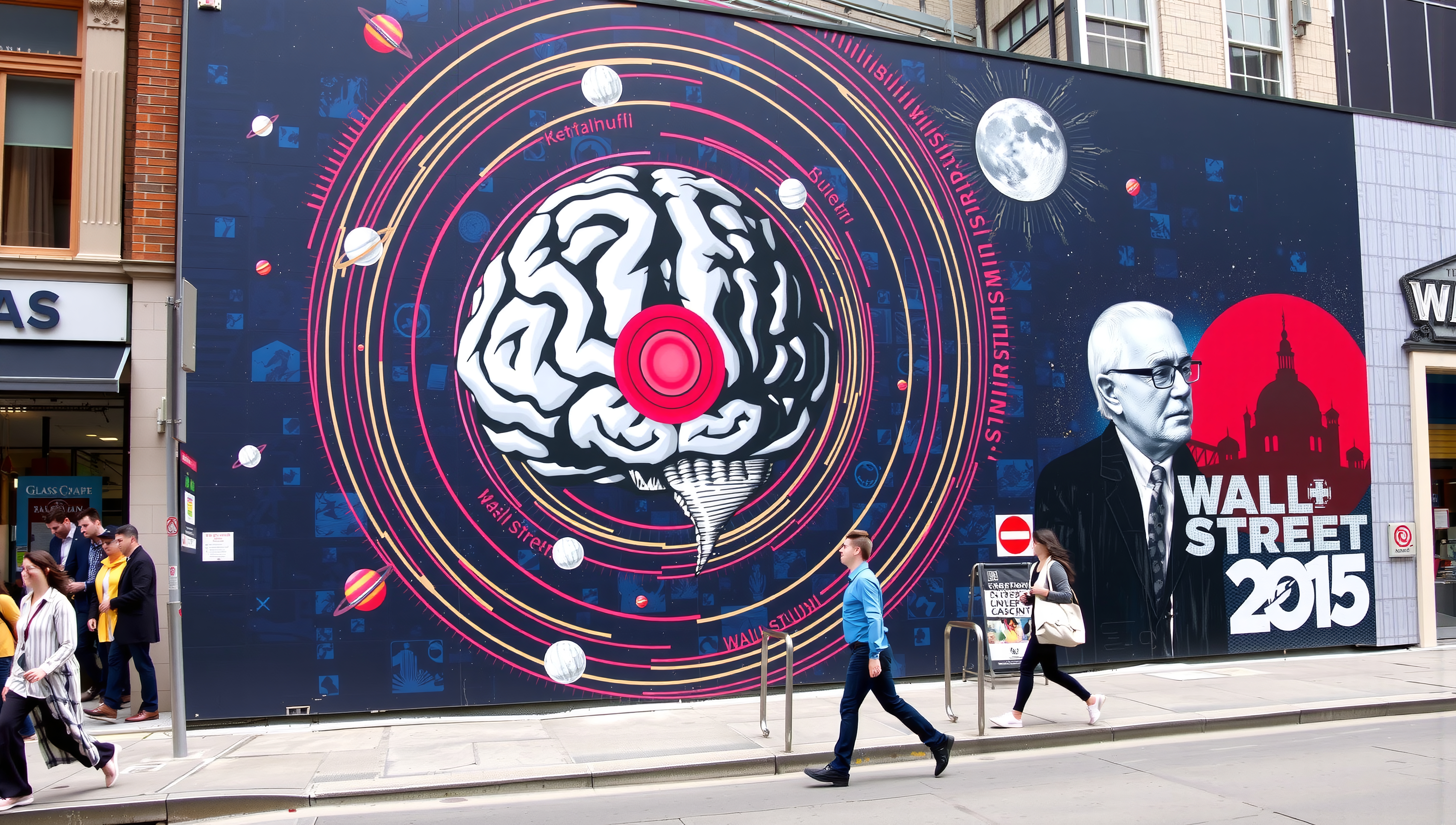Intricate Urban Mural Wall Street