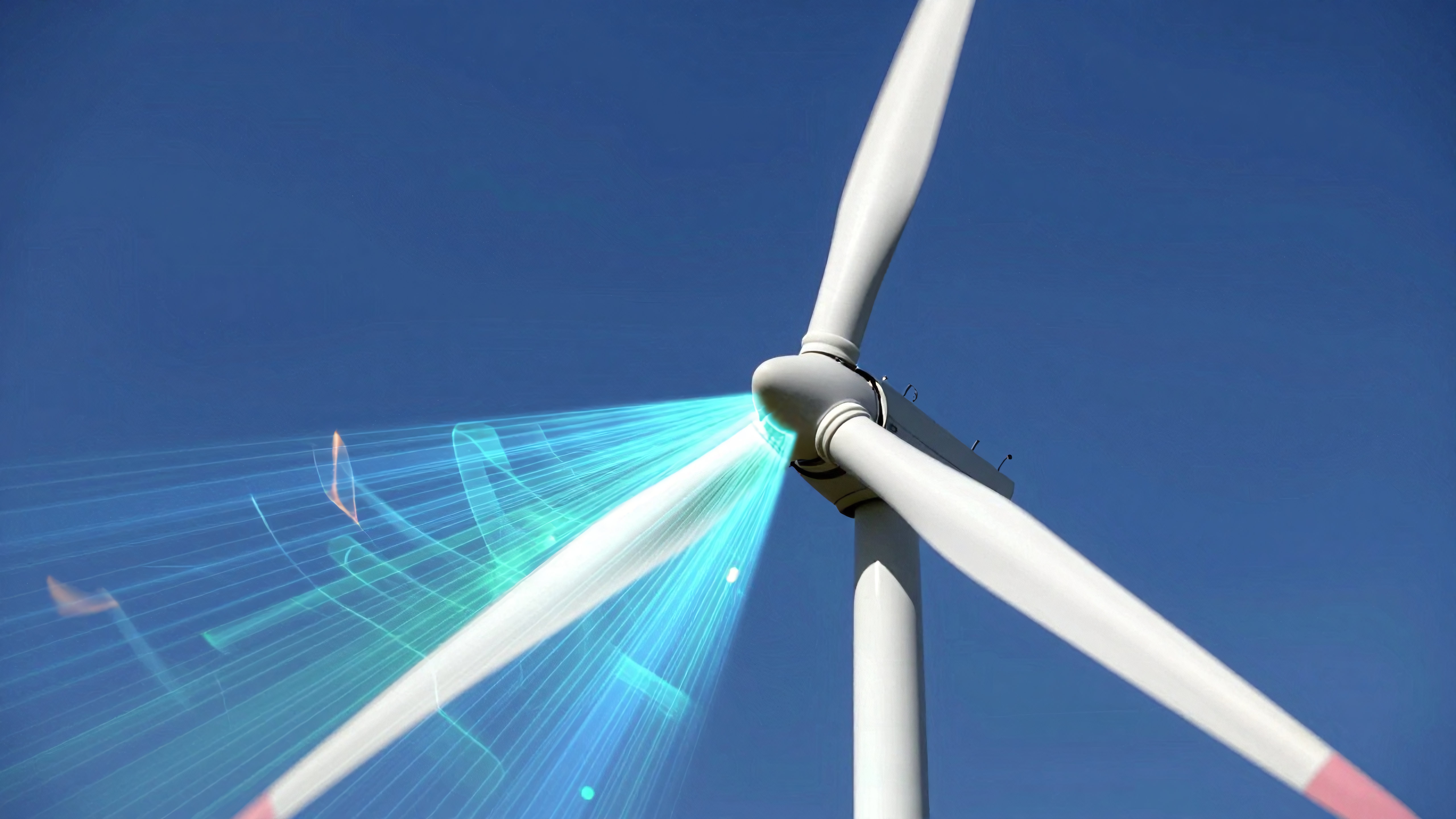 Modern wind turbine generating clean renewable energy under bright blue skies