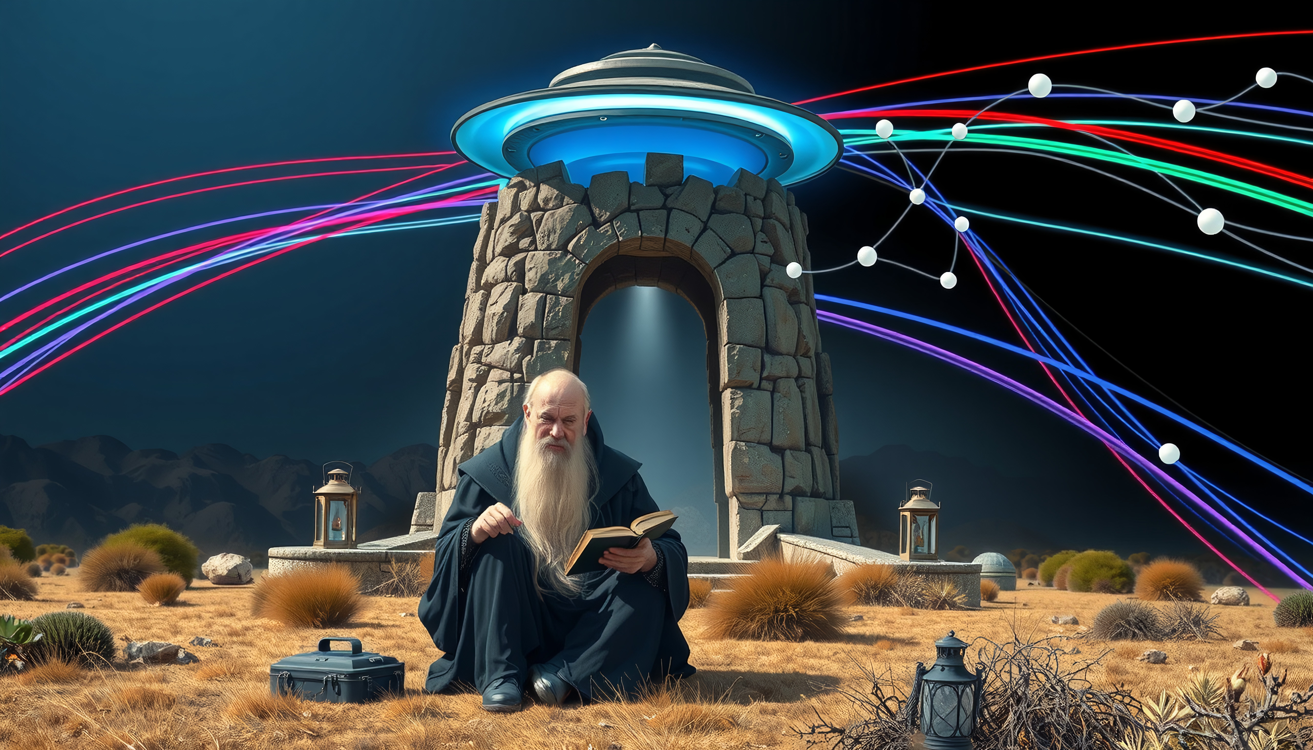 Mysterious Man in Futuristic Landscape
