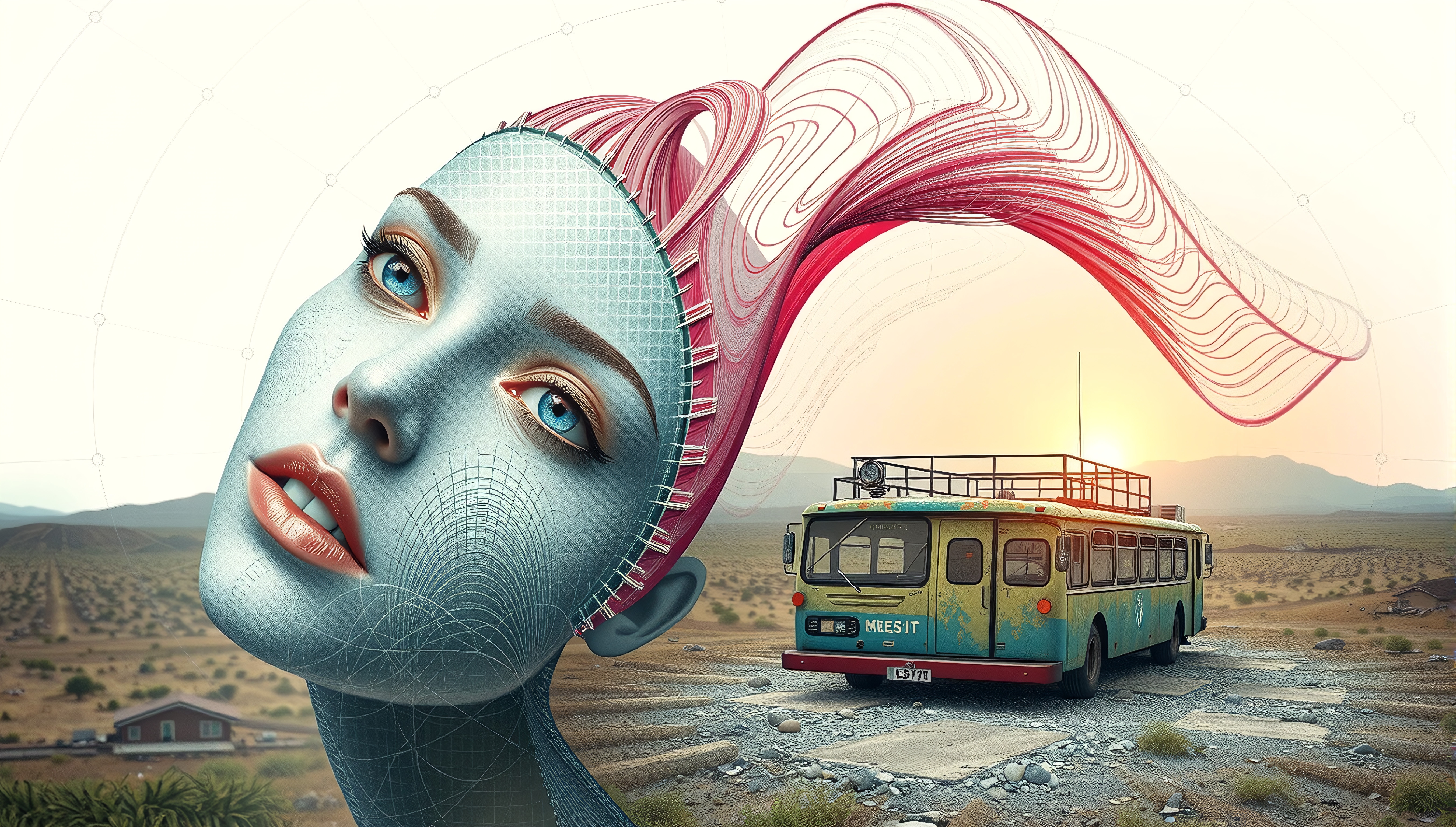 A surreal digital artwork with a techno-human element blending nature and technology.