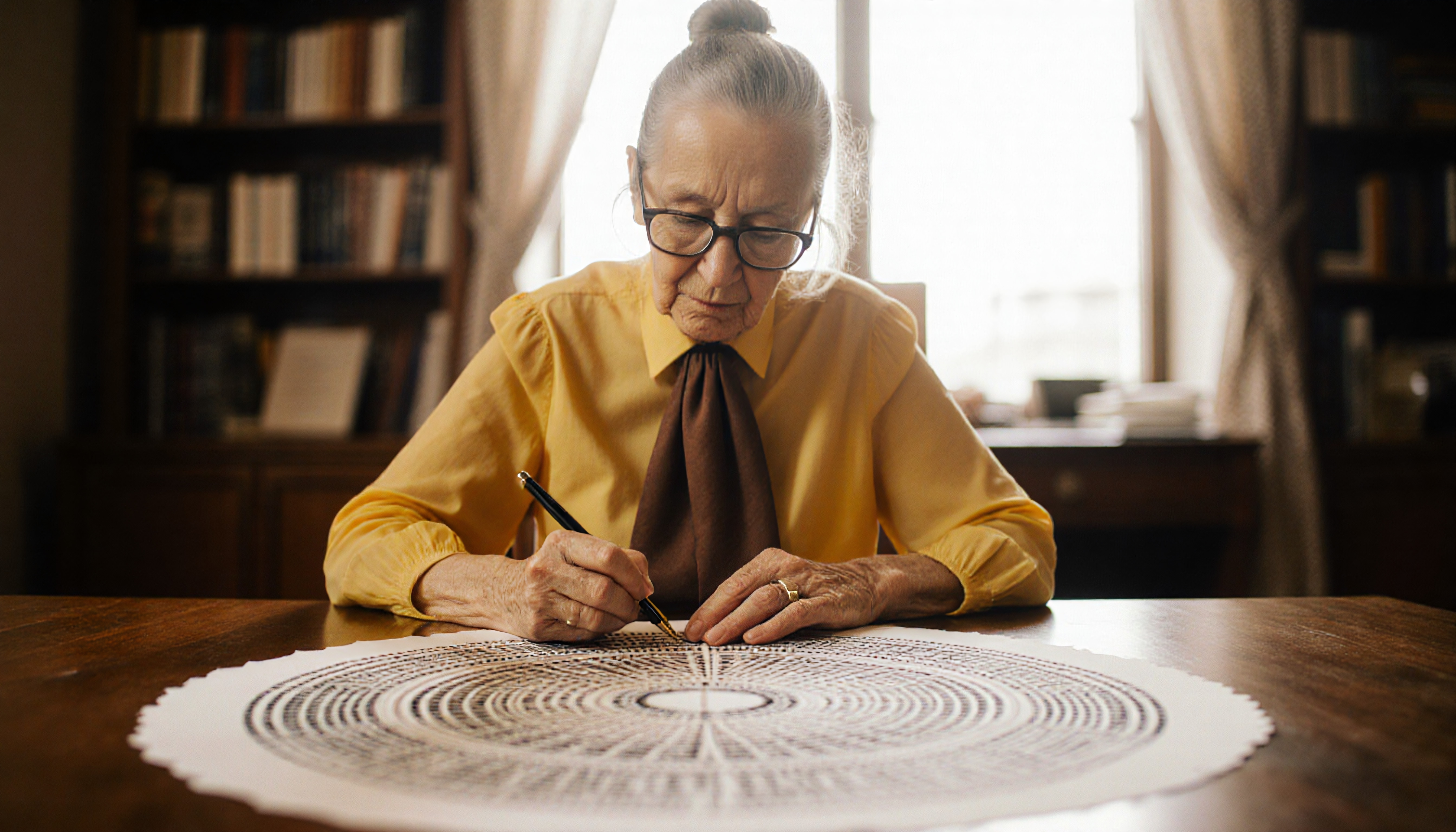 Elderly Artist Drawing Intricate Mandala