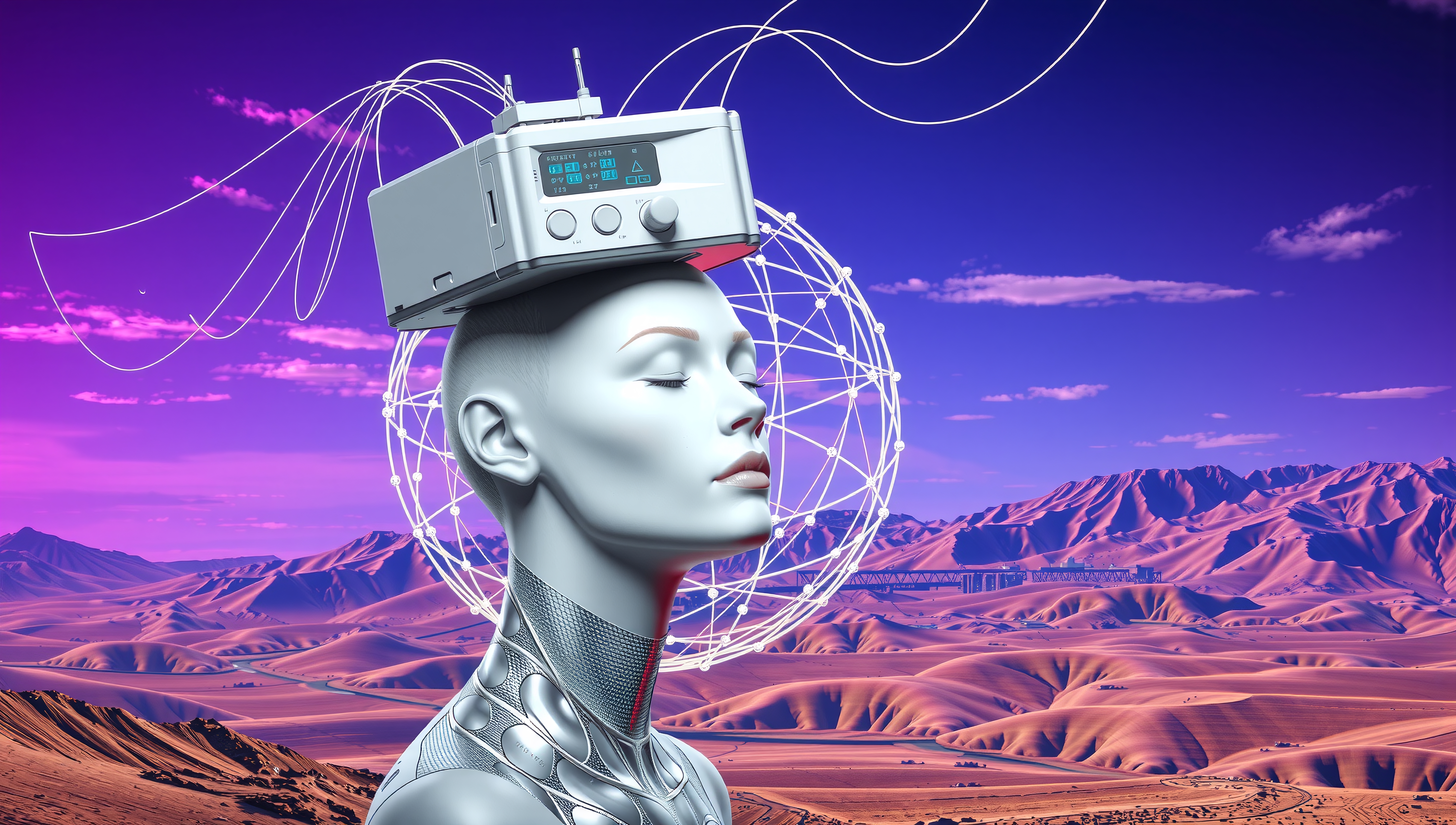 Futuristic Humanoid in Surreal Landscape