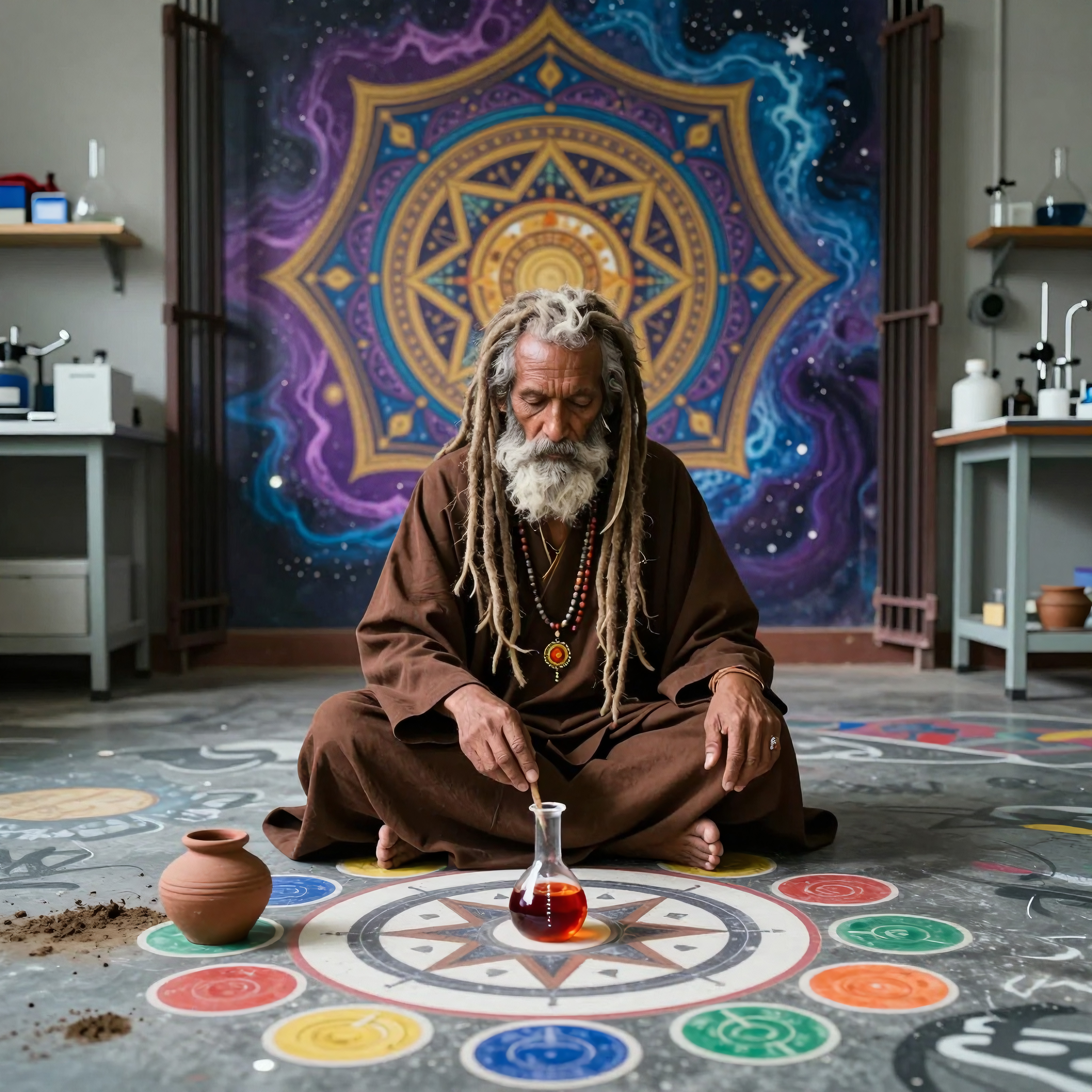 Mystic Seance: Zen Master Performing Ritual Ceremony with Crysta