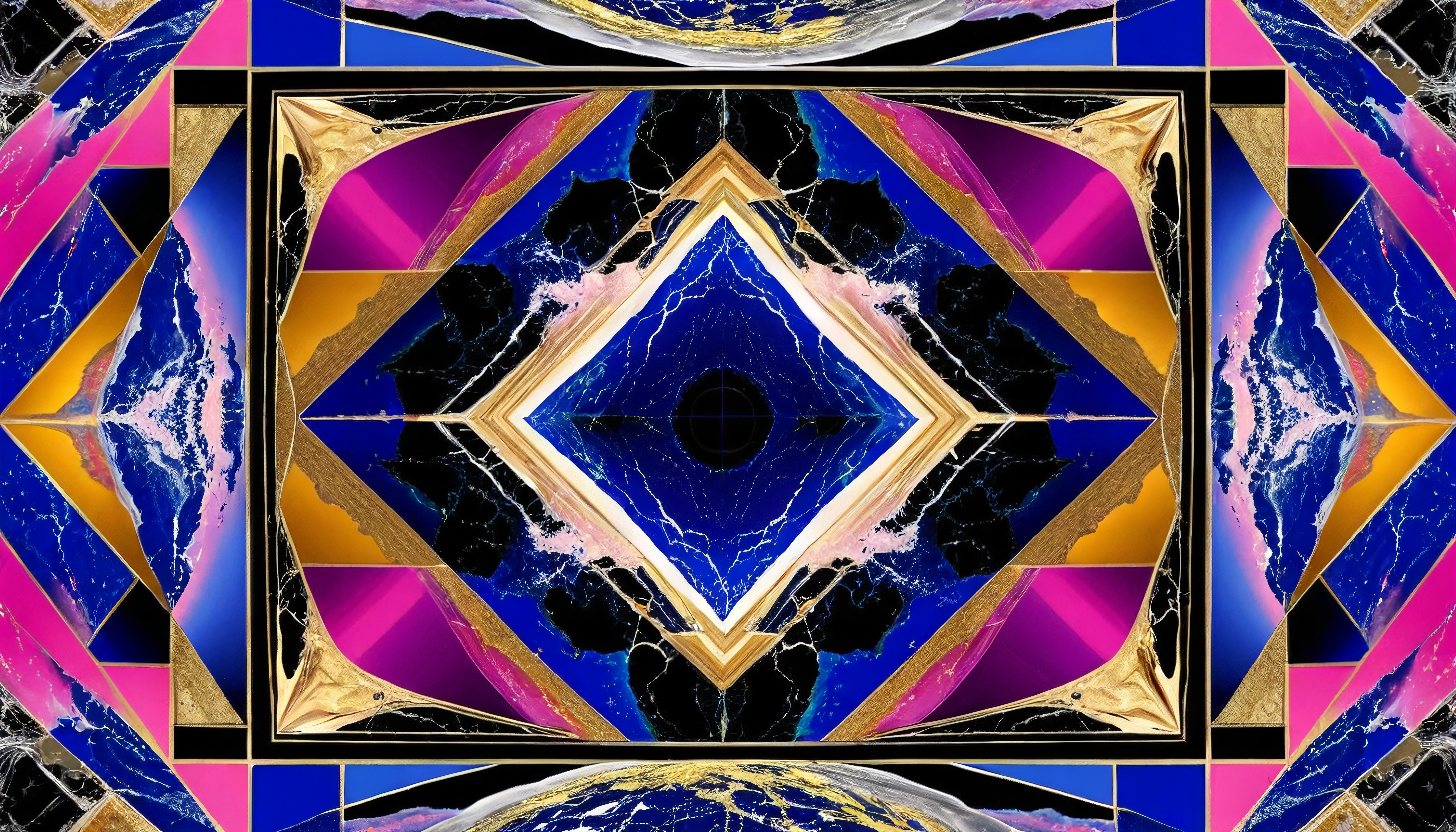 Vibrant Geometric Abstract Pattern with Marble and Gold Accents