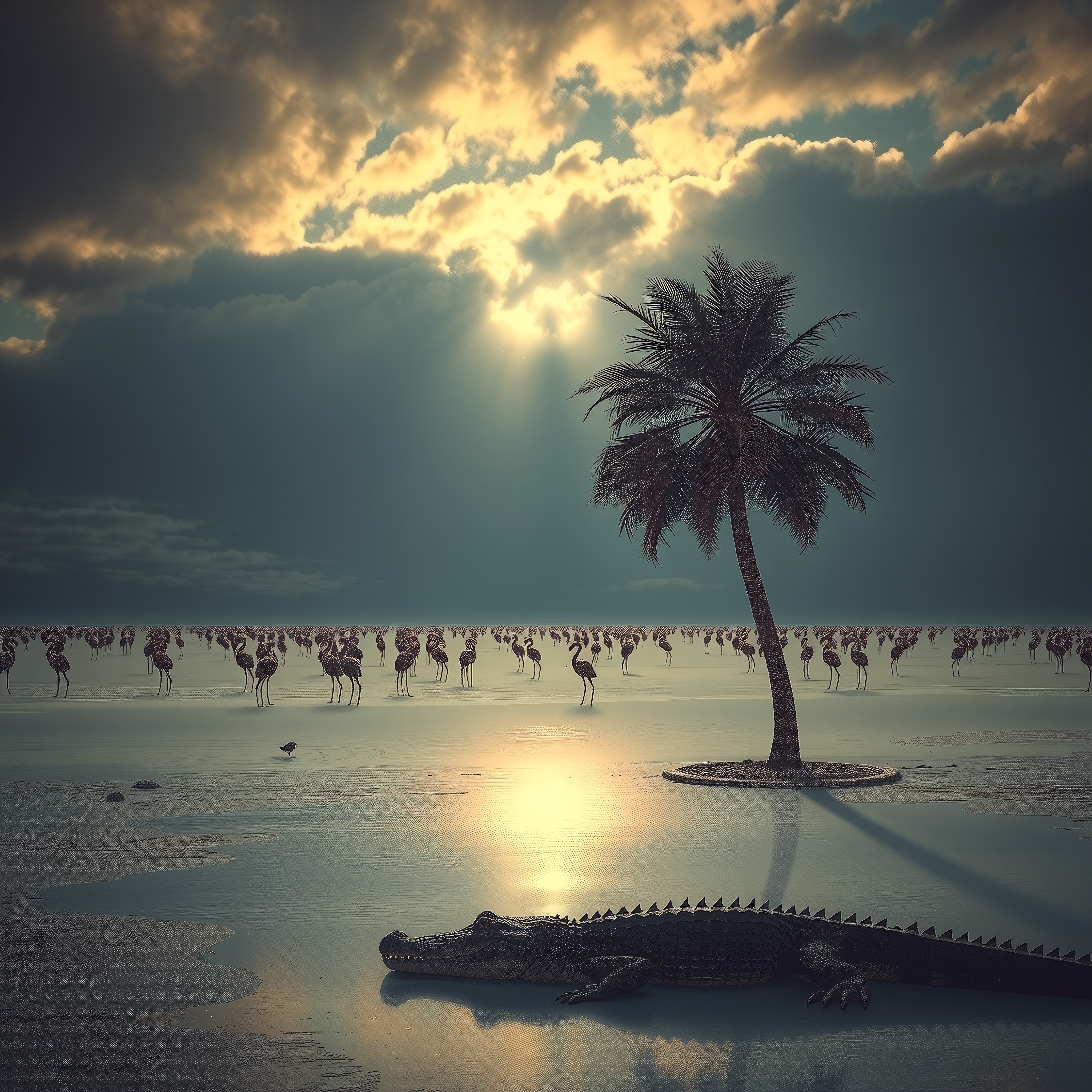 Crocodile under sunset skies