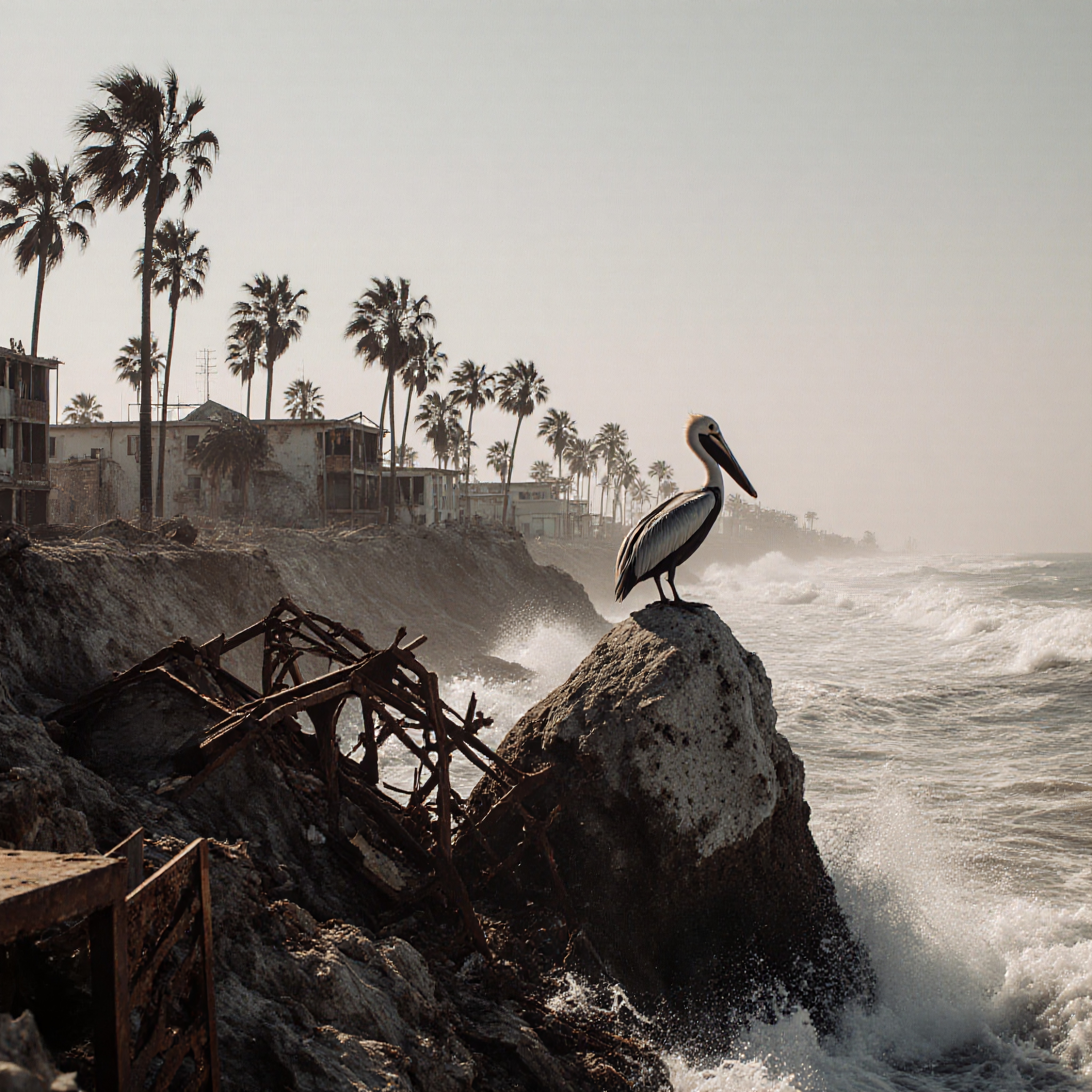Pelican on a rugged coastline