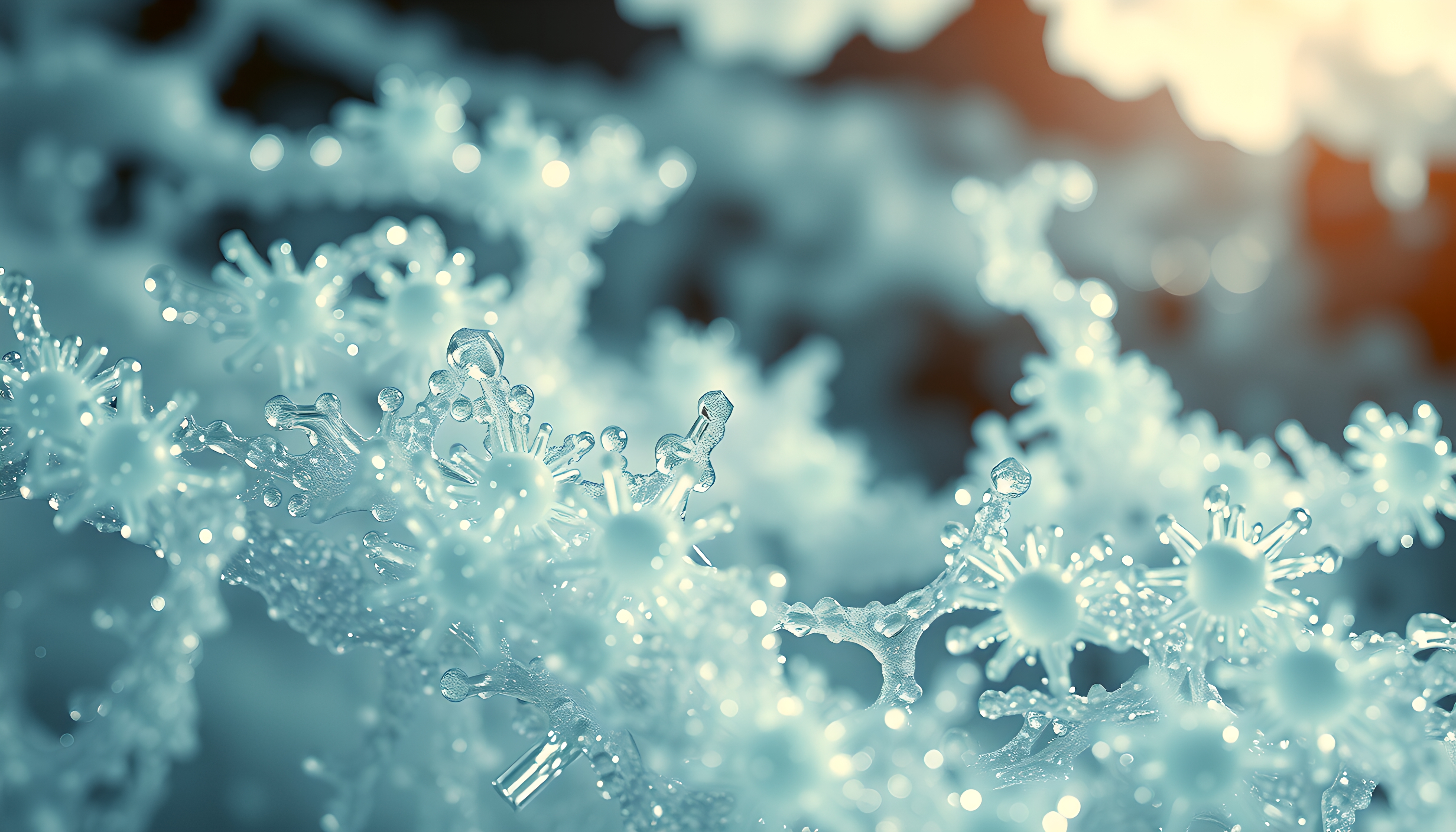 Close-up of intricate icy formations in ethereal blue.