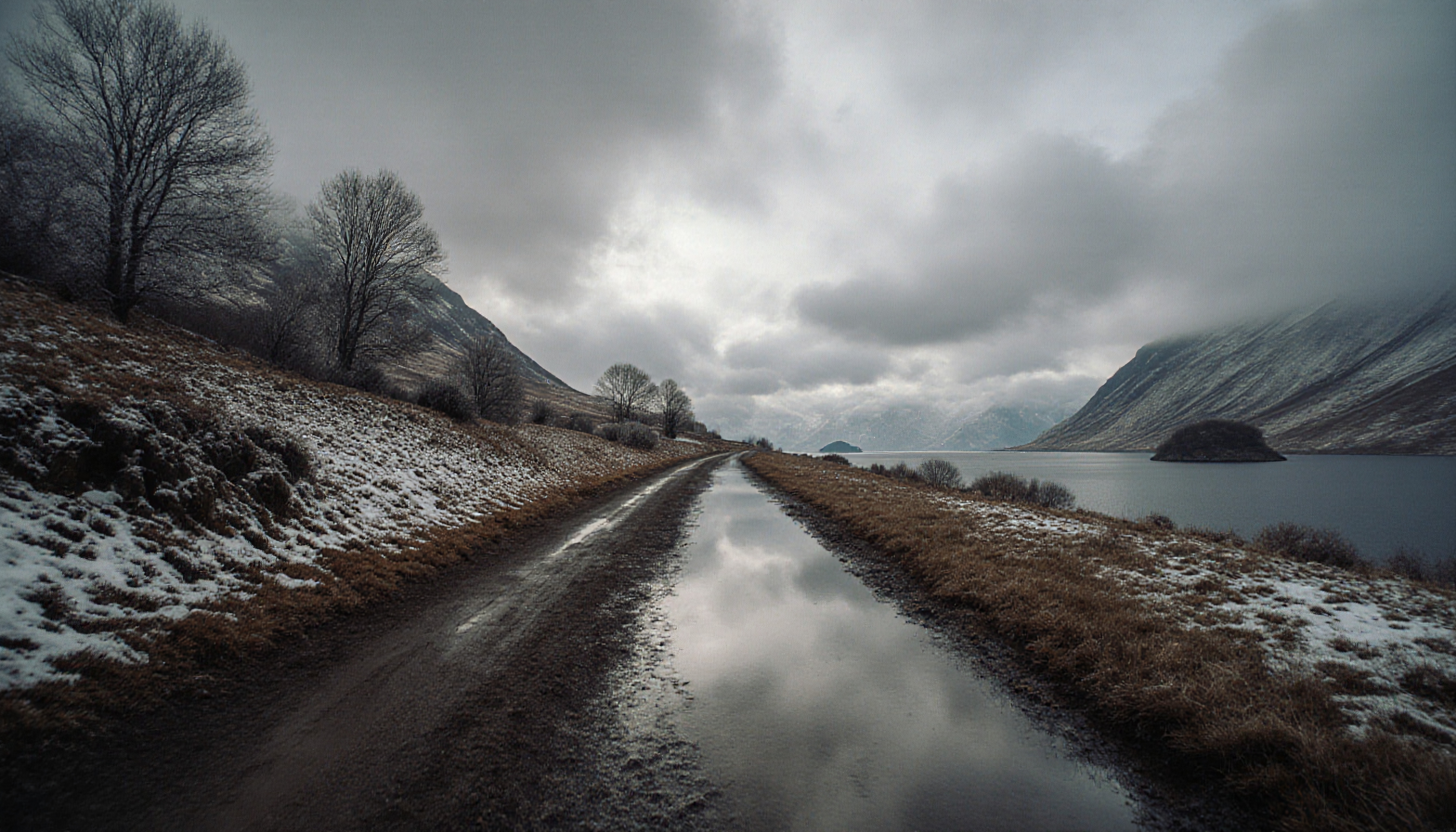 Misty Road by the Lakeside