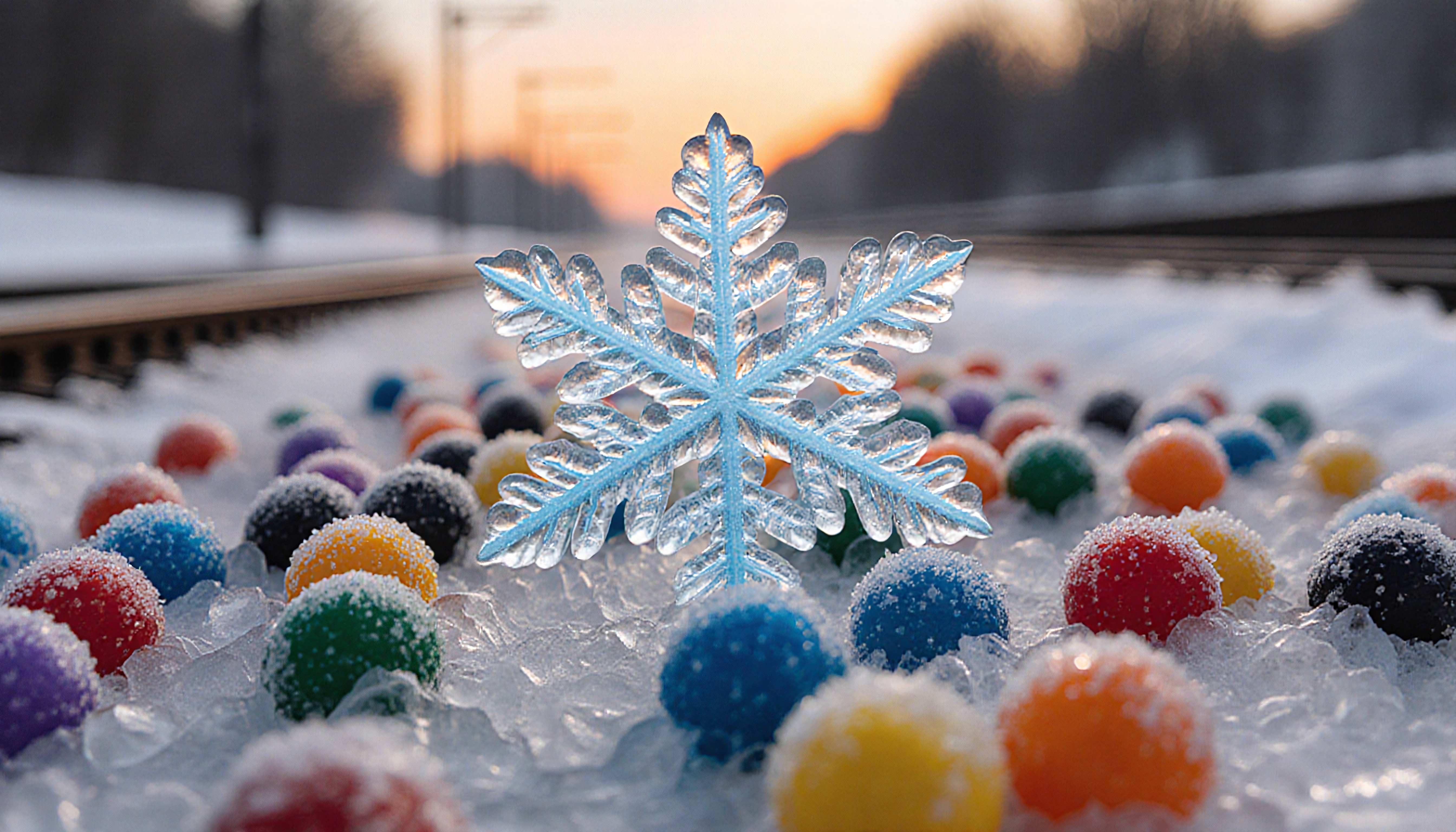 Colorful Gumballs and Ice Snowflake