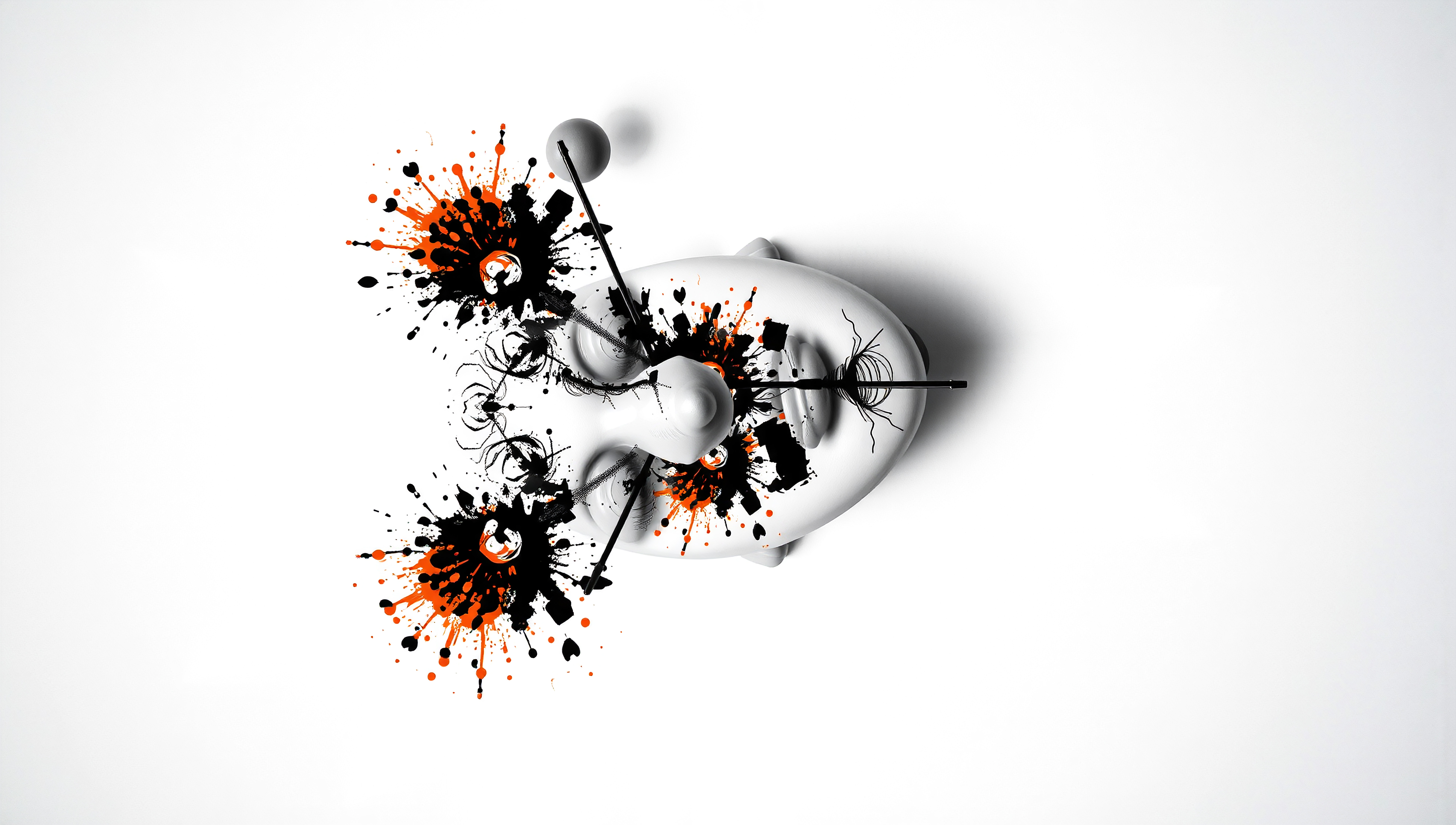 Abstract Sculptural Design with Ink Splatter and Geometric Eleme