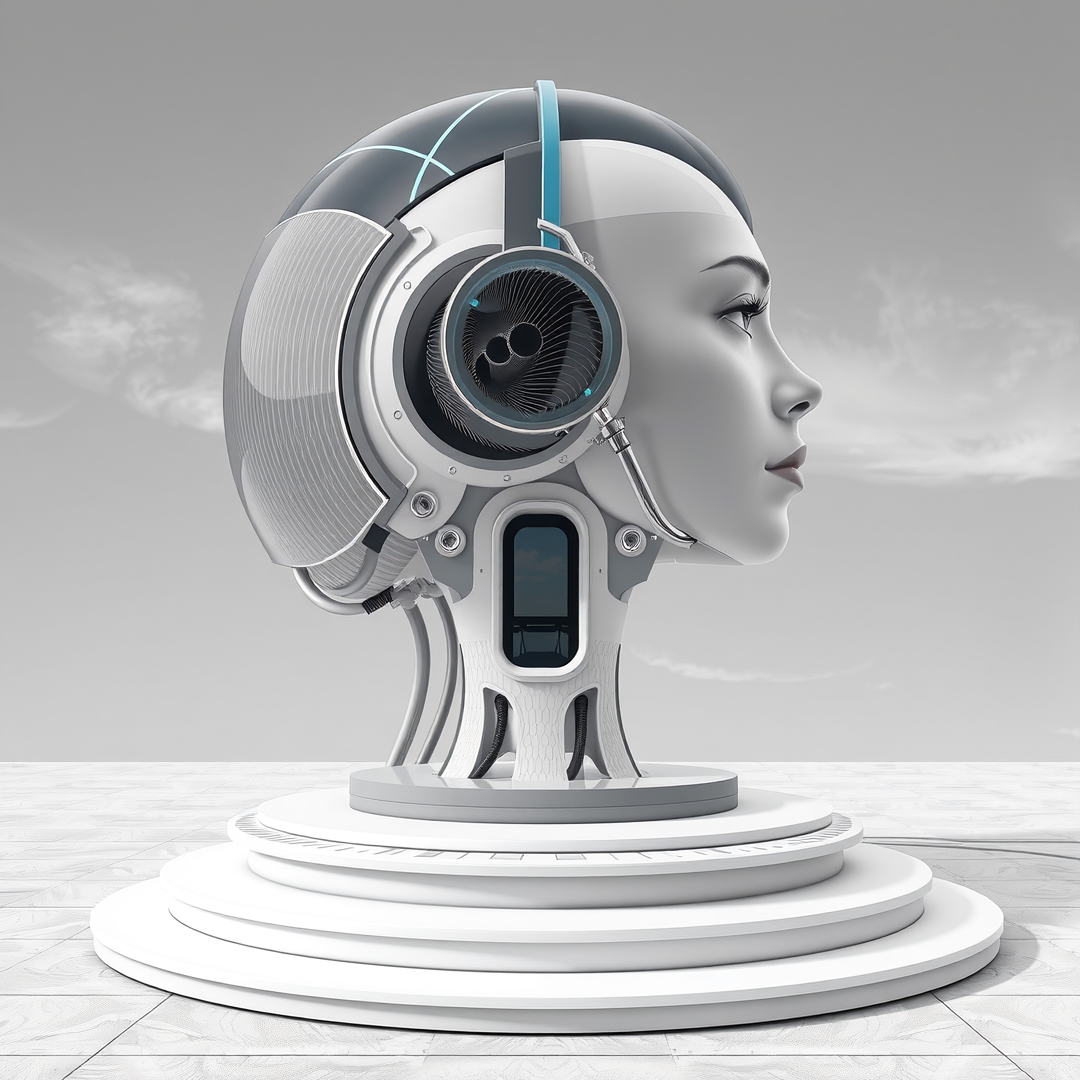 Futuristic Human-Machine Hybrid Head
