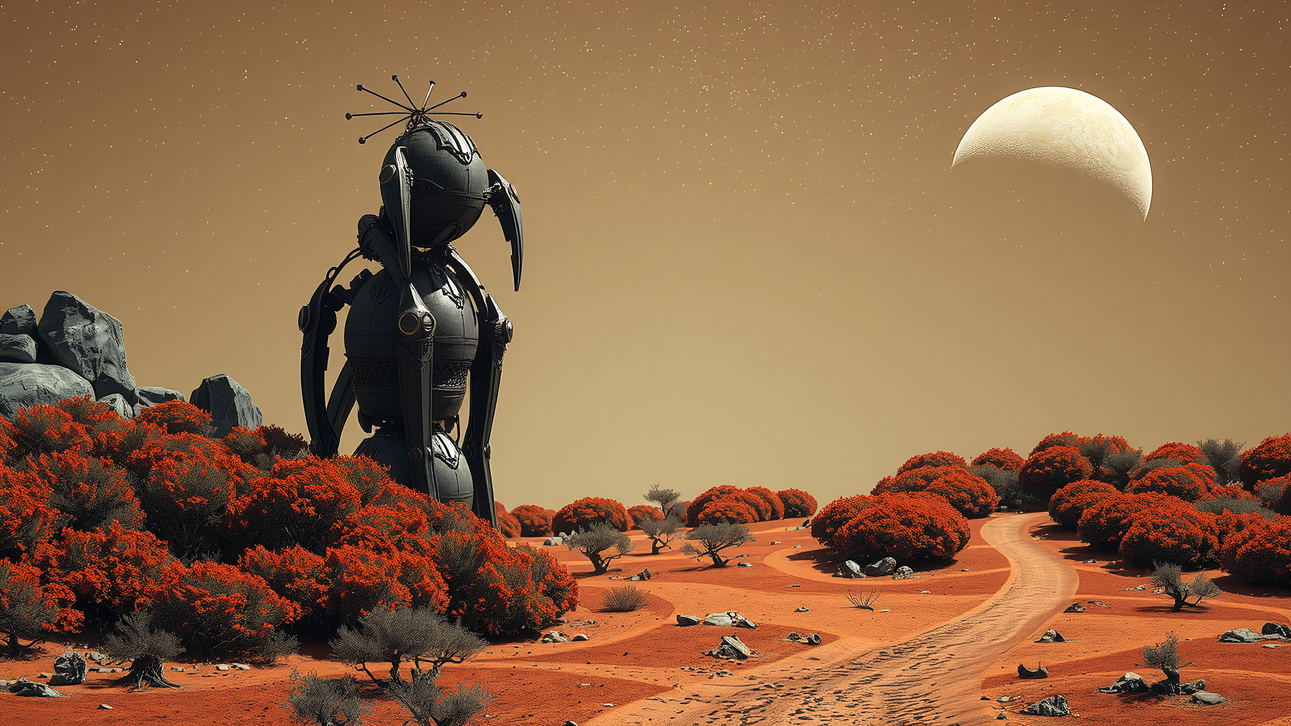 Desolate Alien Expanse With Robot