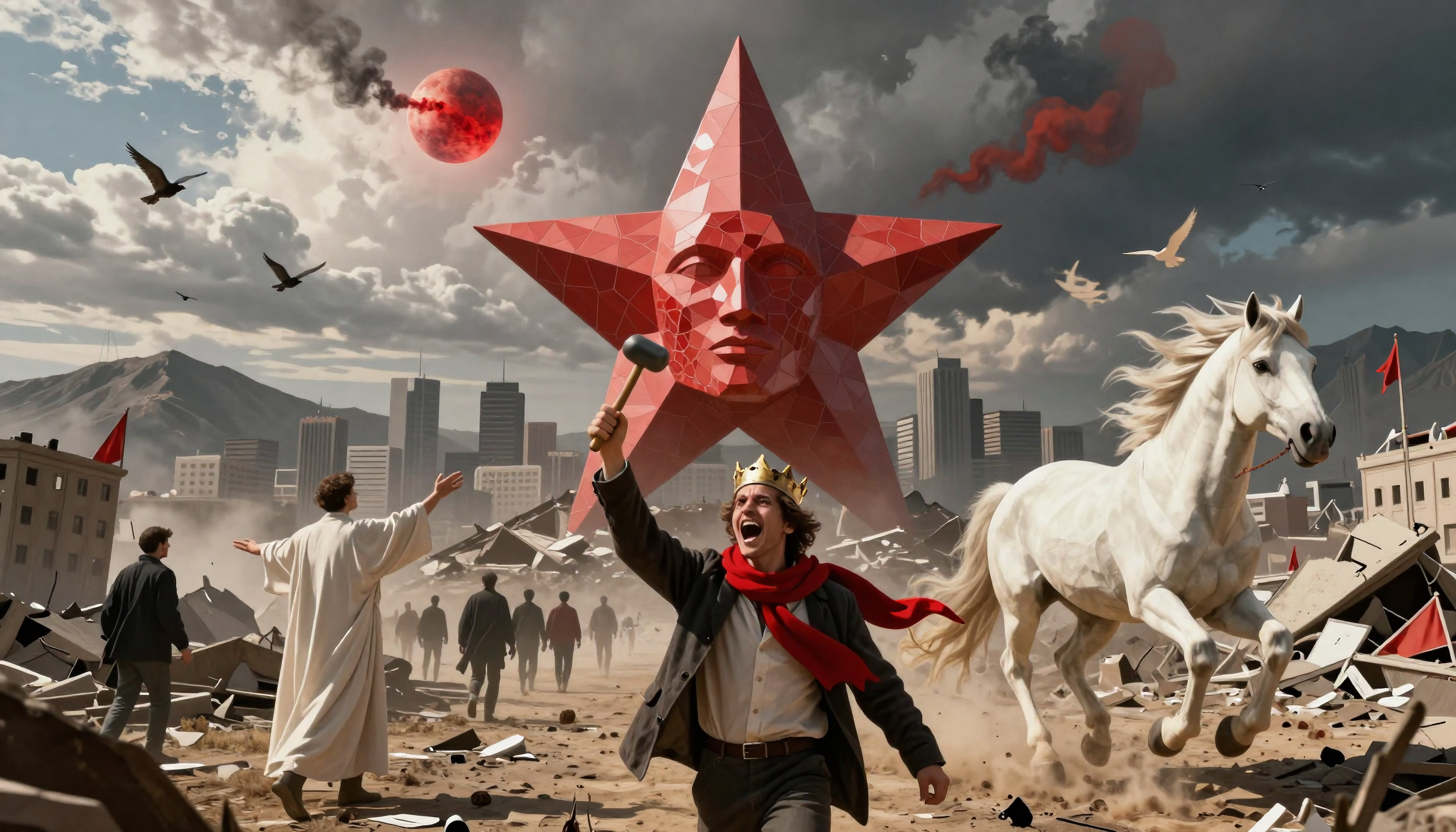 Dystopian Chaos and Confrontation: A Symbolic Scene of Conflict