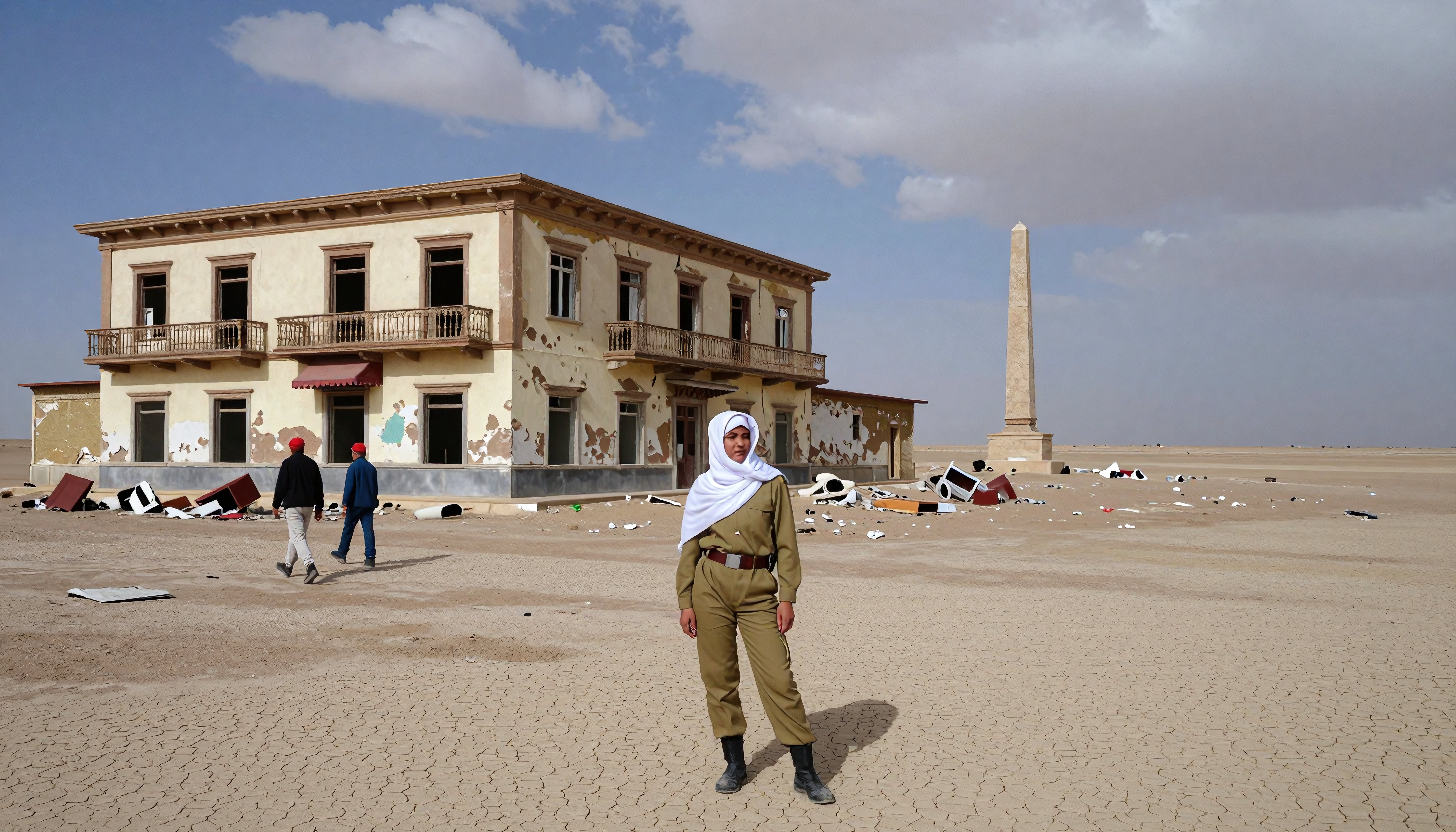 Desert Ruins with Military Figure and Obelisk | Post-Conflict La