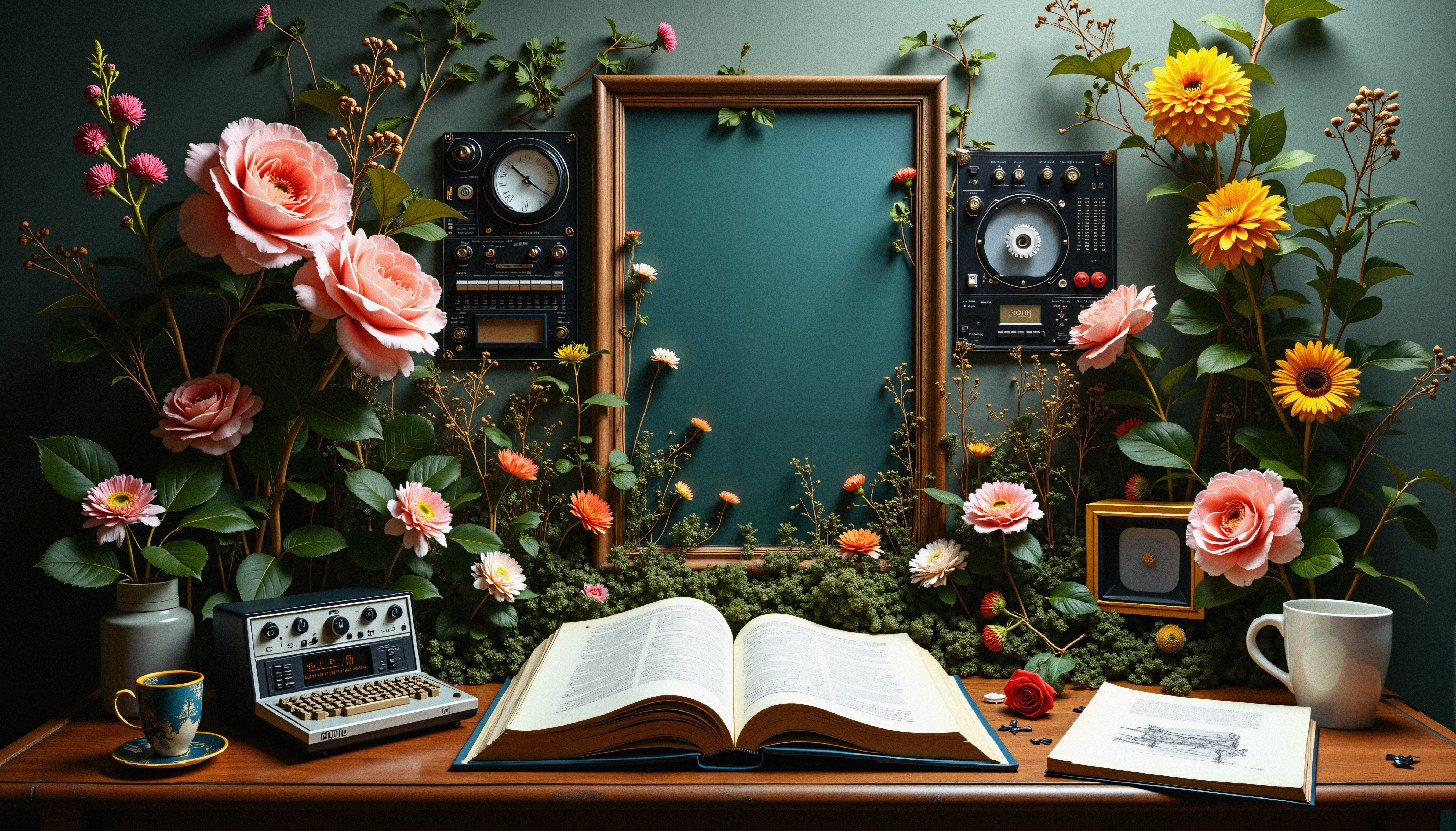 Floral Fusion with Retro Technology