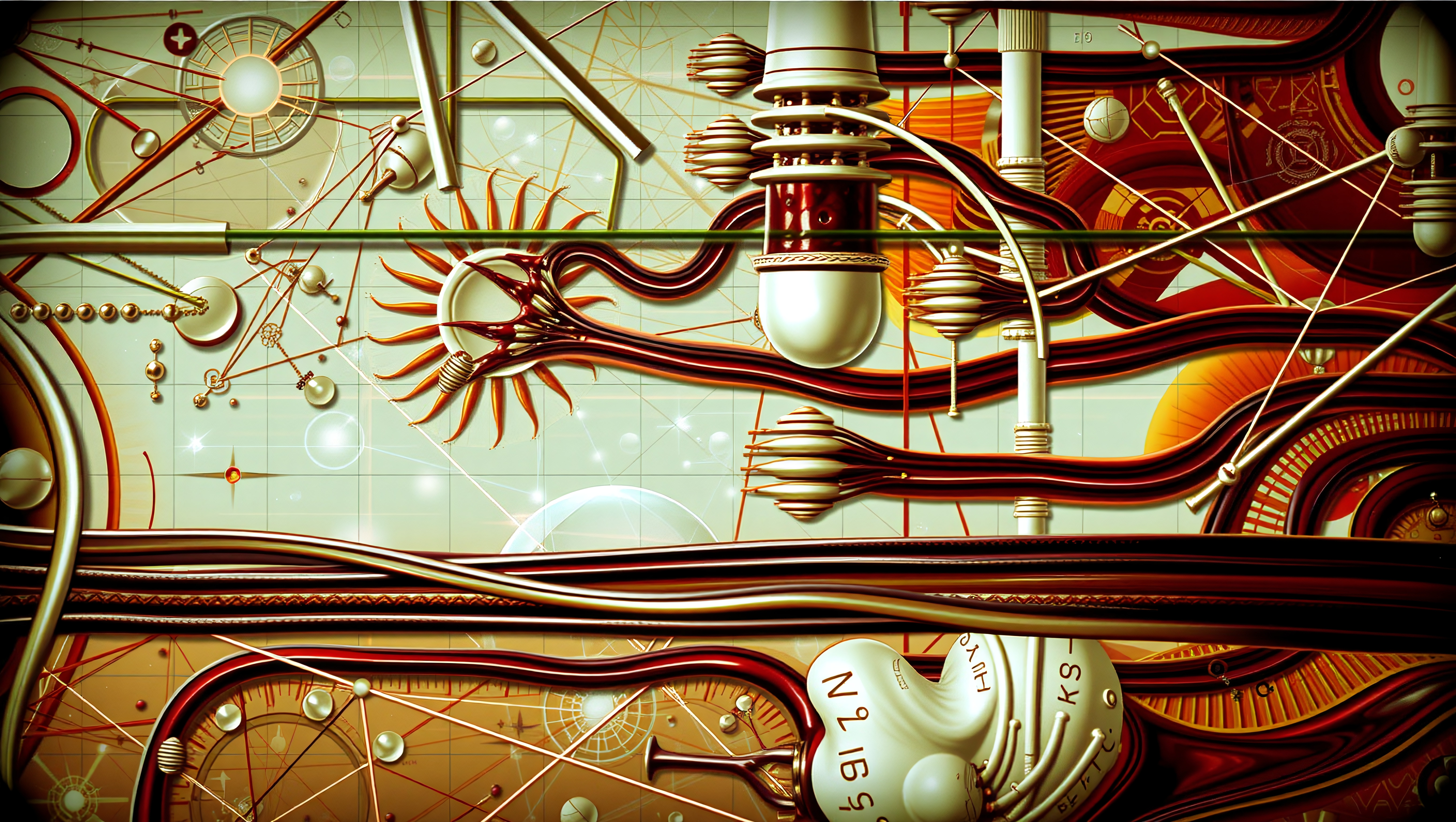 Futuristic abstract art with interconnected mechanical forms.