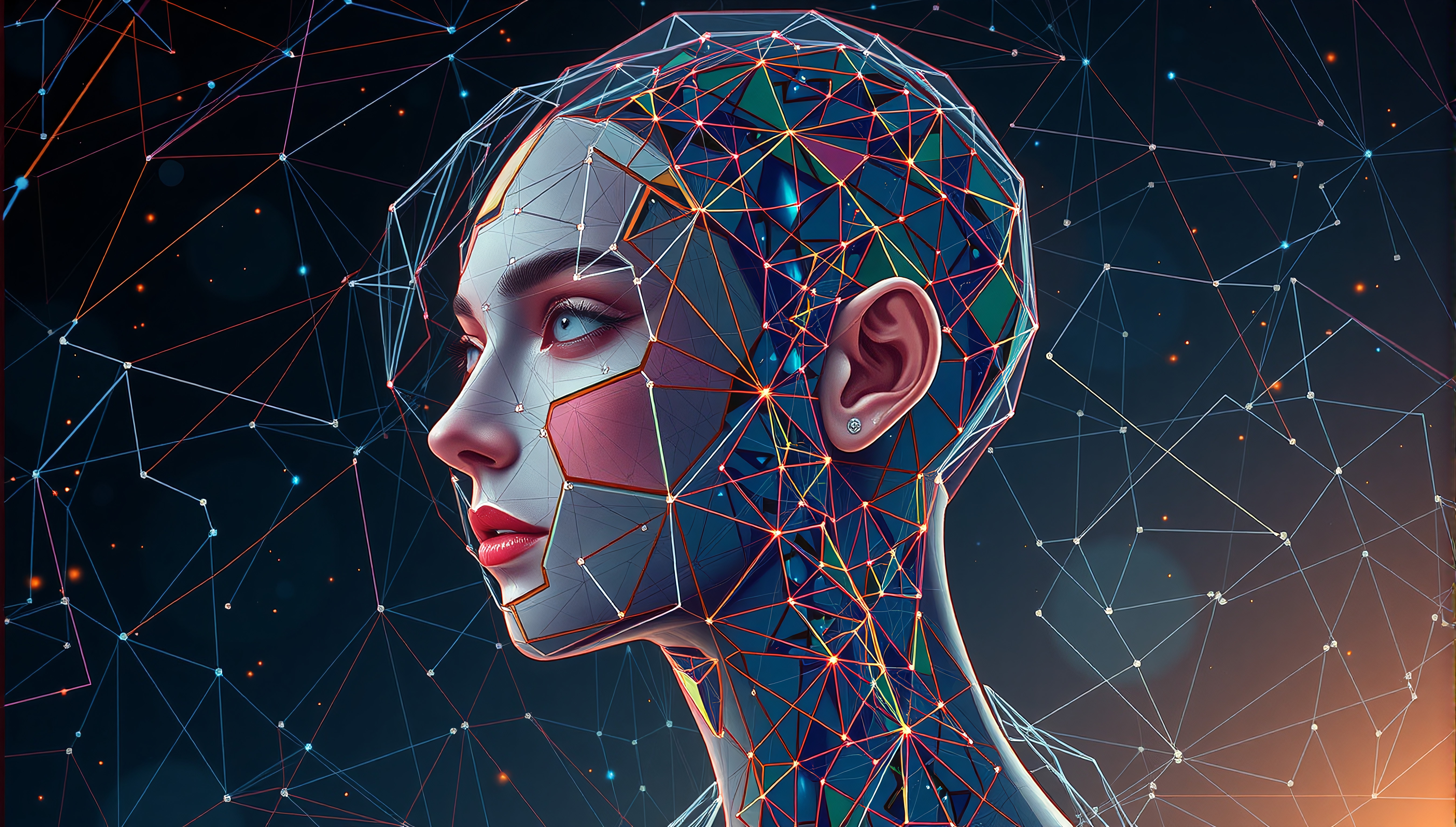 Futuristic digital portrait illustrating cybernetic human concept.