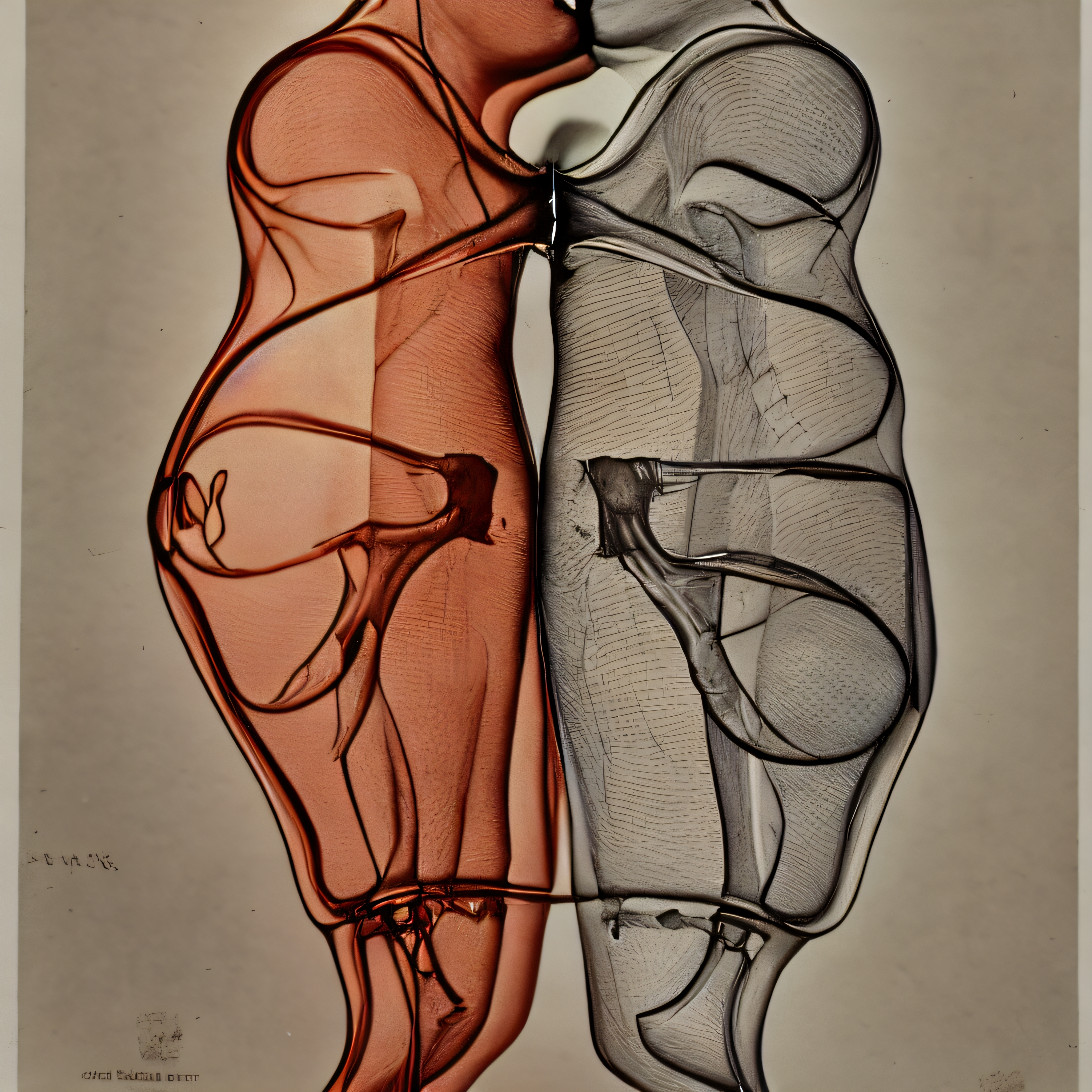 Abstract X-ray image of two intertwined figures.