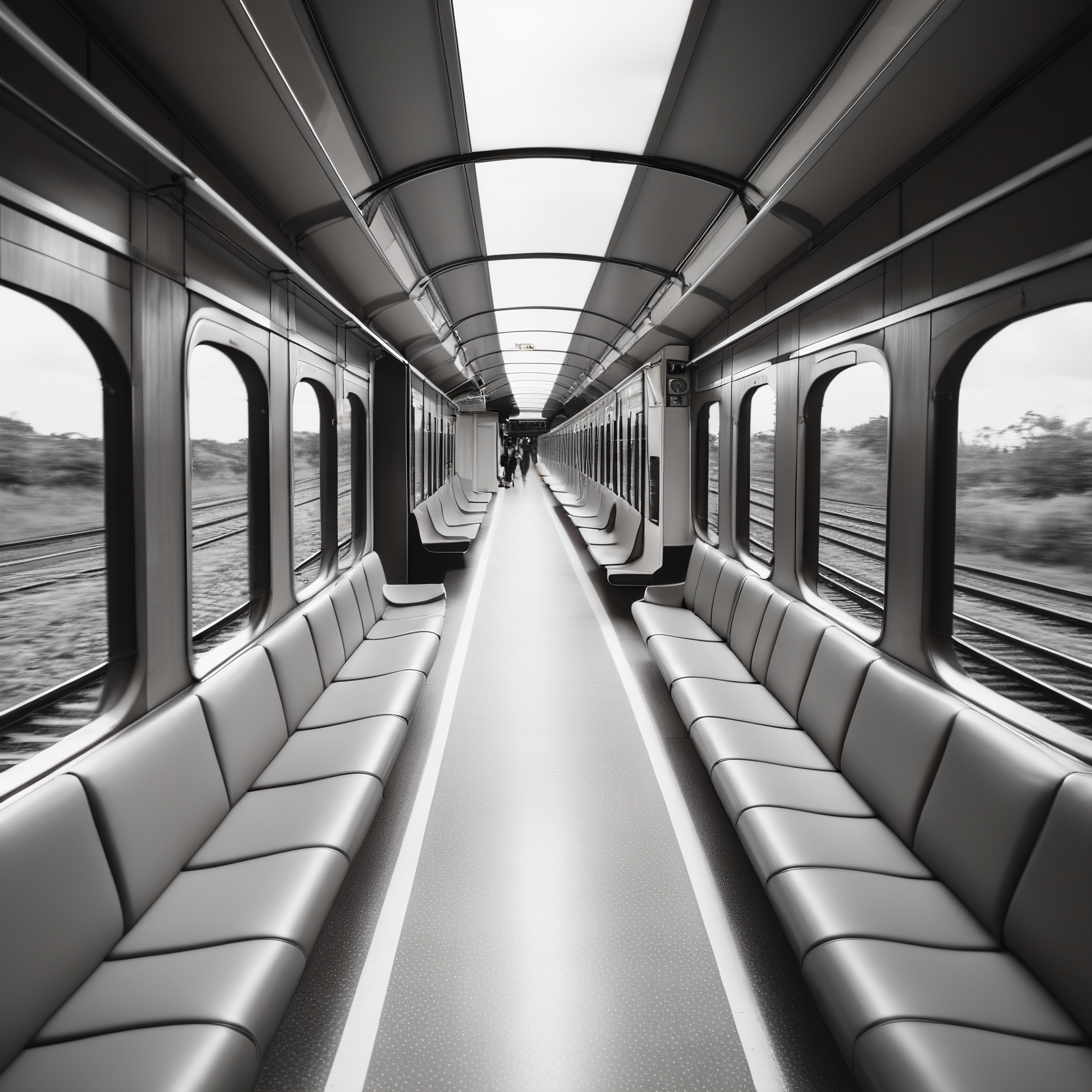 Modern Train Carriage Interior with Sleek Seating and Motion Blu