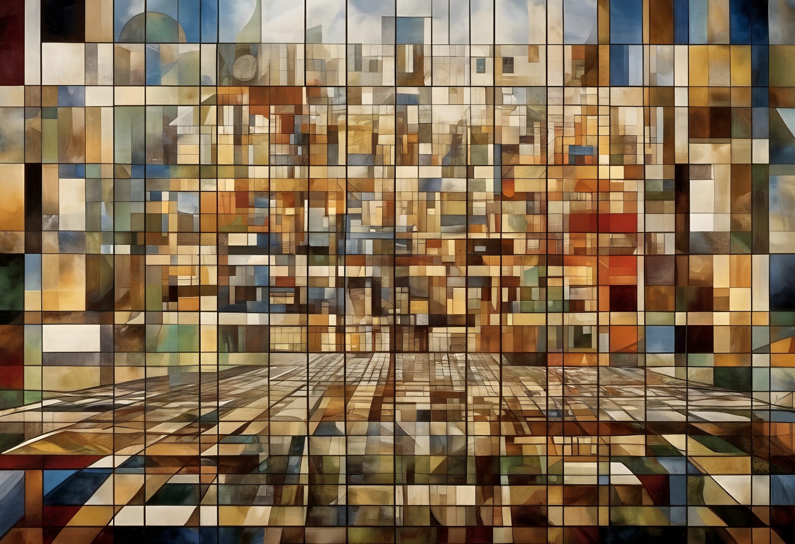 Abstract Cityscape in Geometric Grid