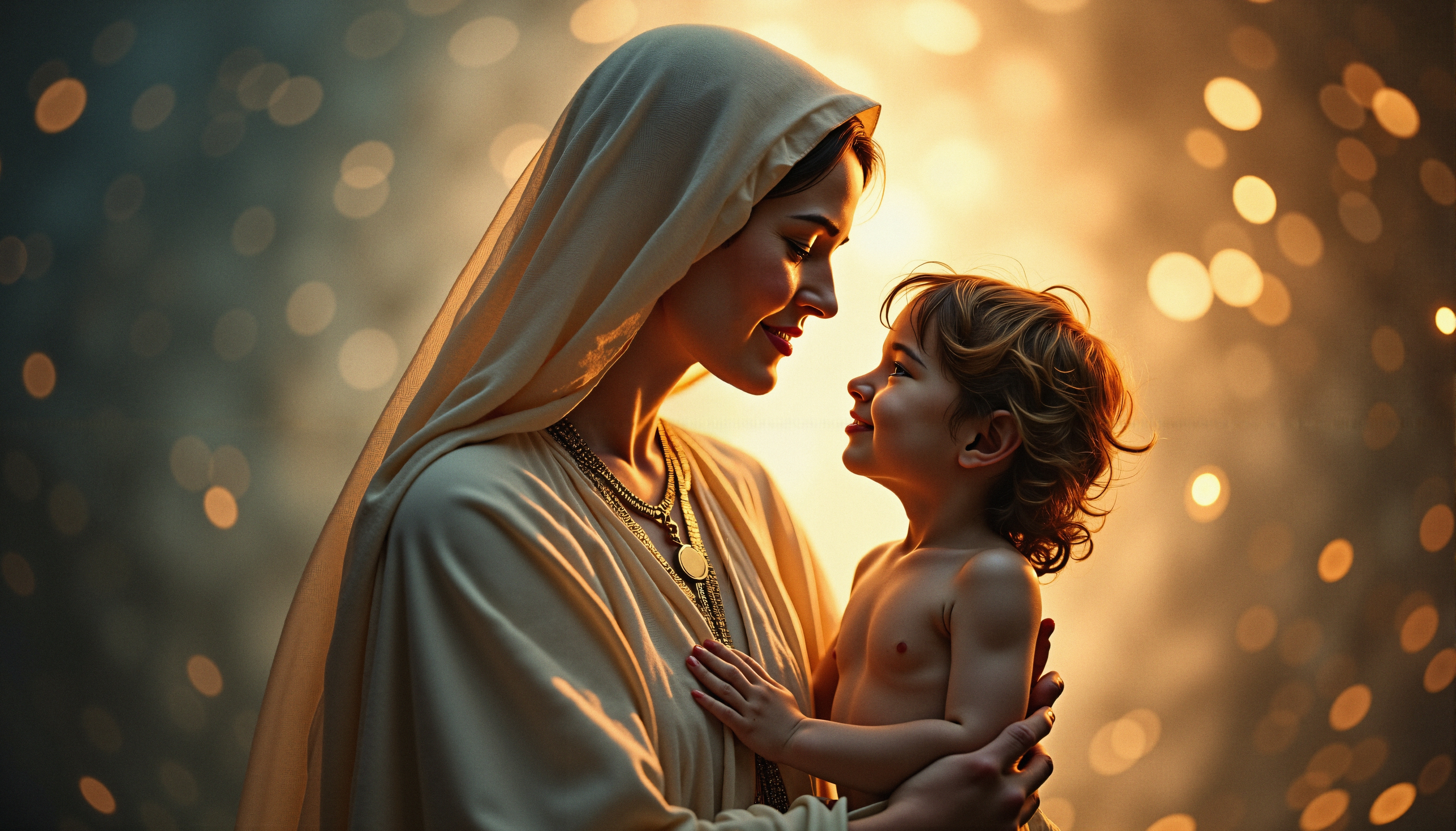 Serene Maternal Bond with Child in Warm Spiritual Light