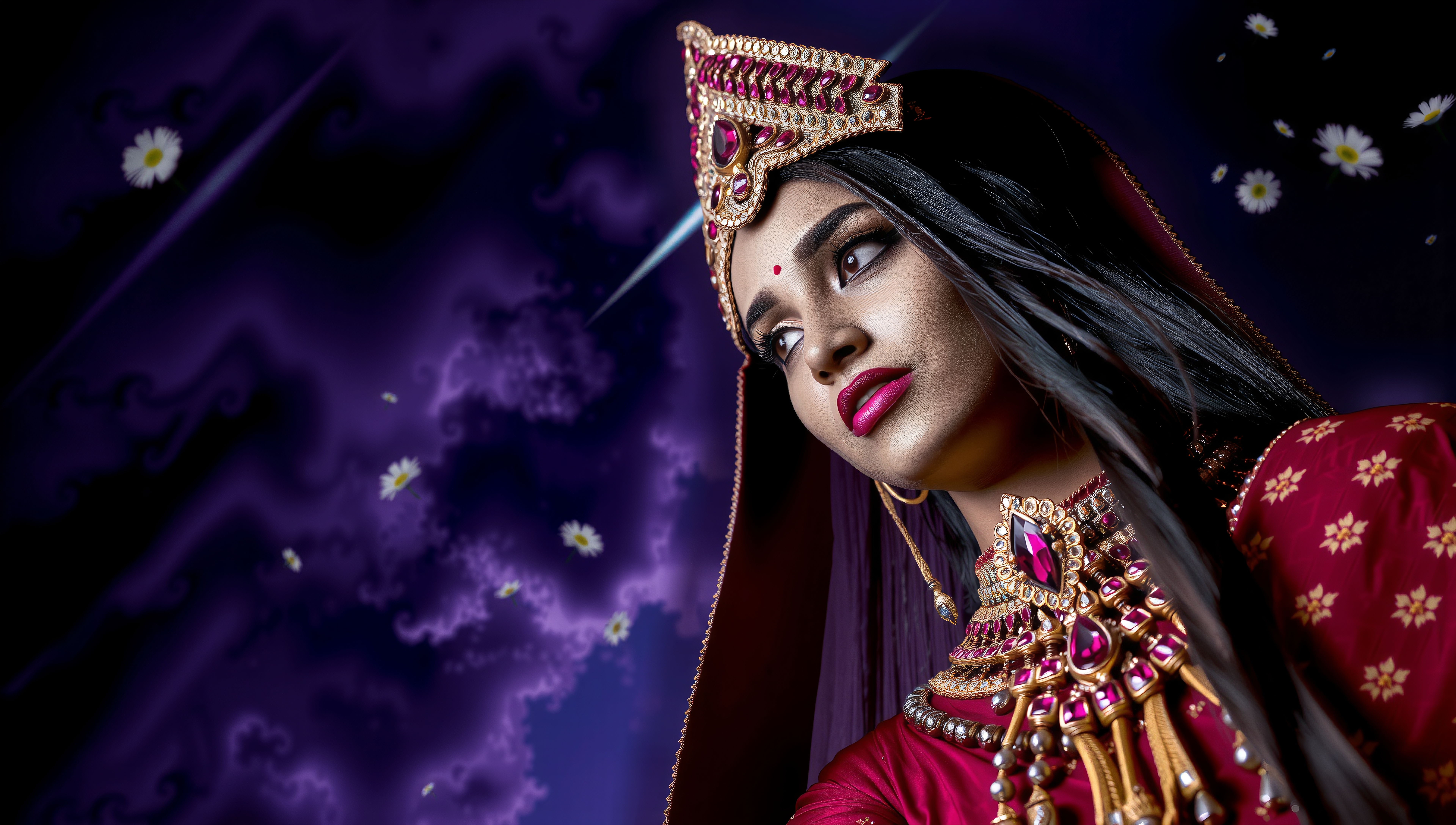 Traditional Indian Goddess Portrait with Ornate Jewelry and Ethe
