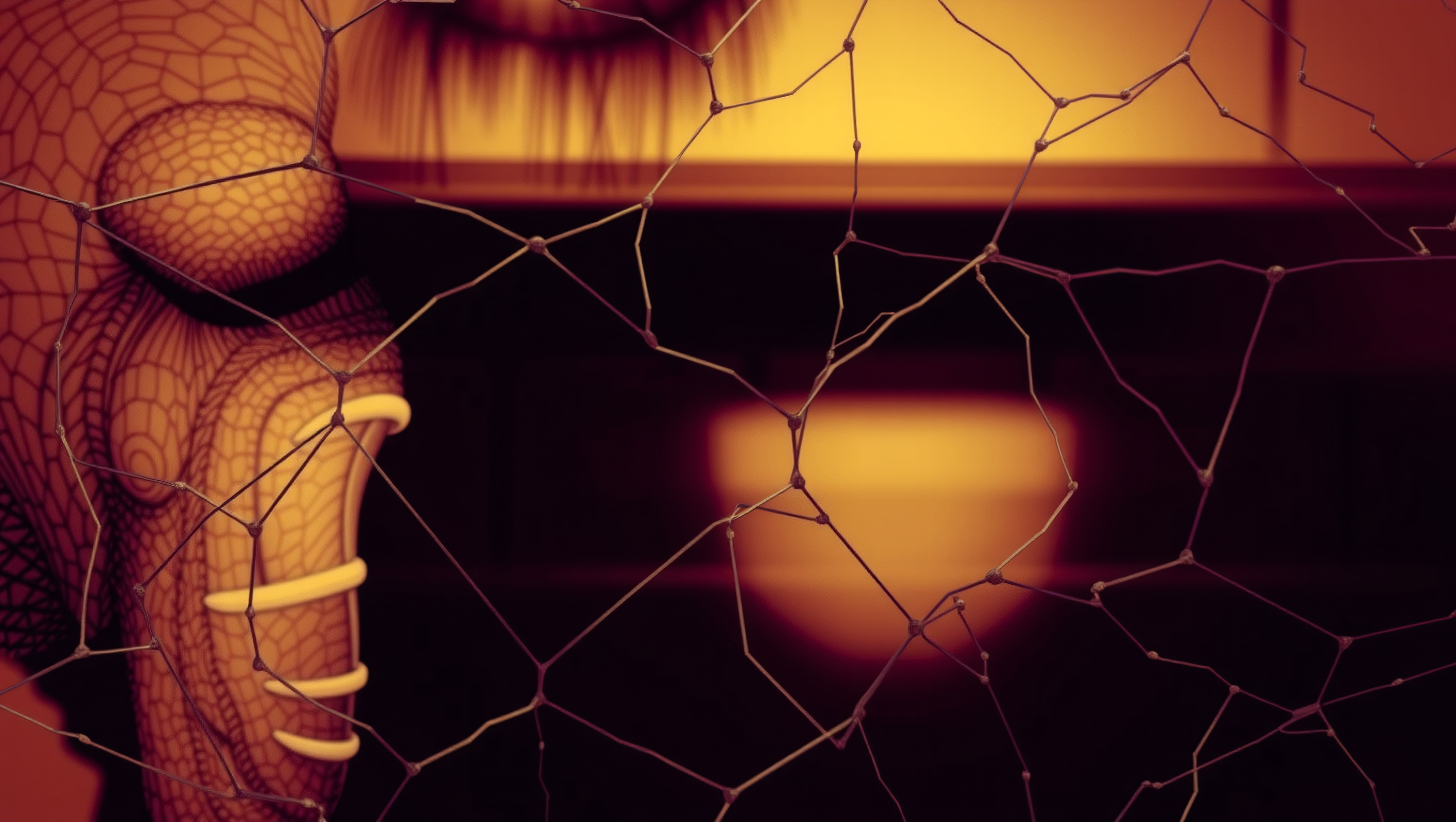 Abstract Wireframe Human Portrait Overlayed with Geometric Mesh