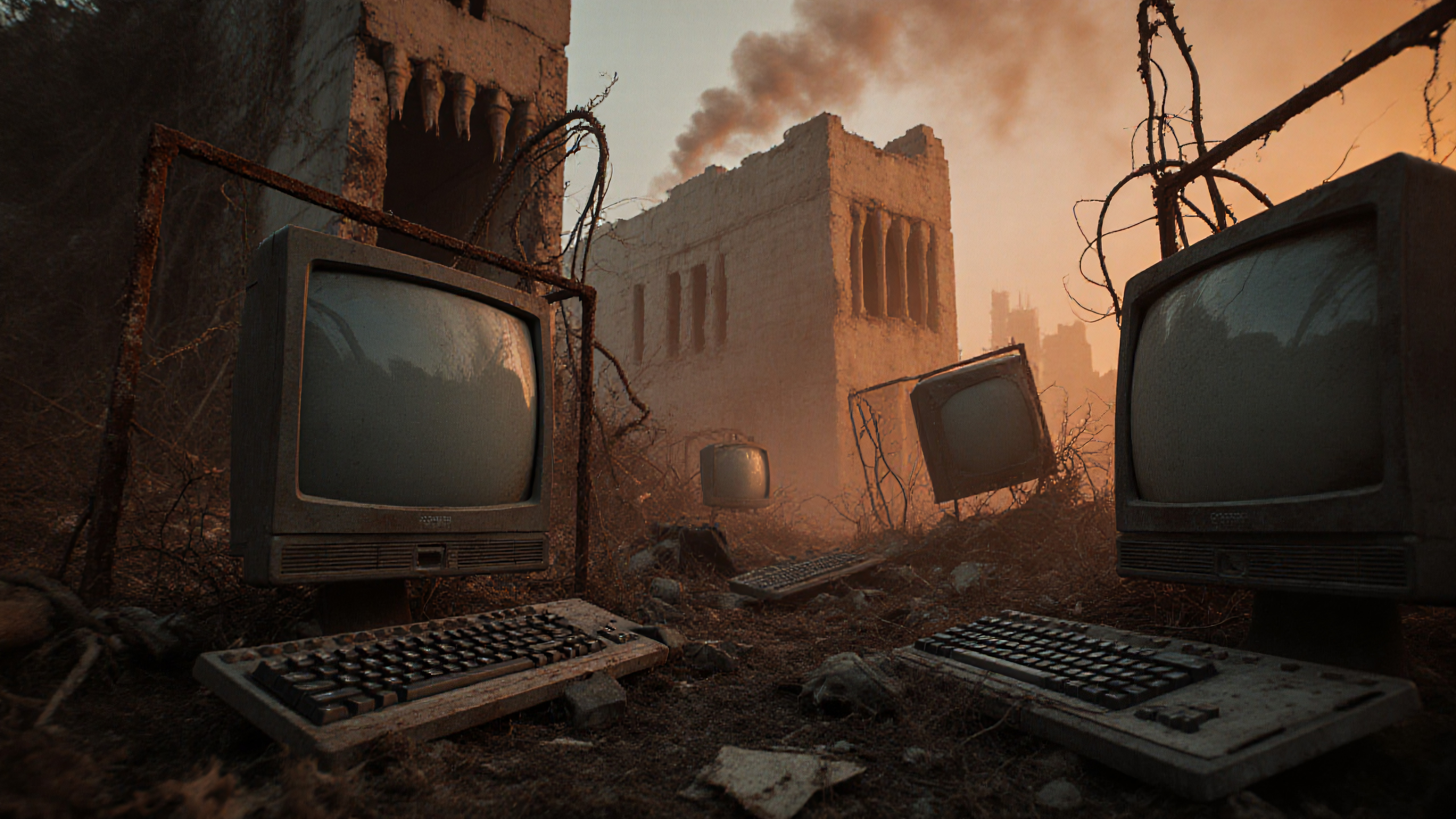 Abandoned Vintage Computers in Post-Apocalyptic Ruins